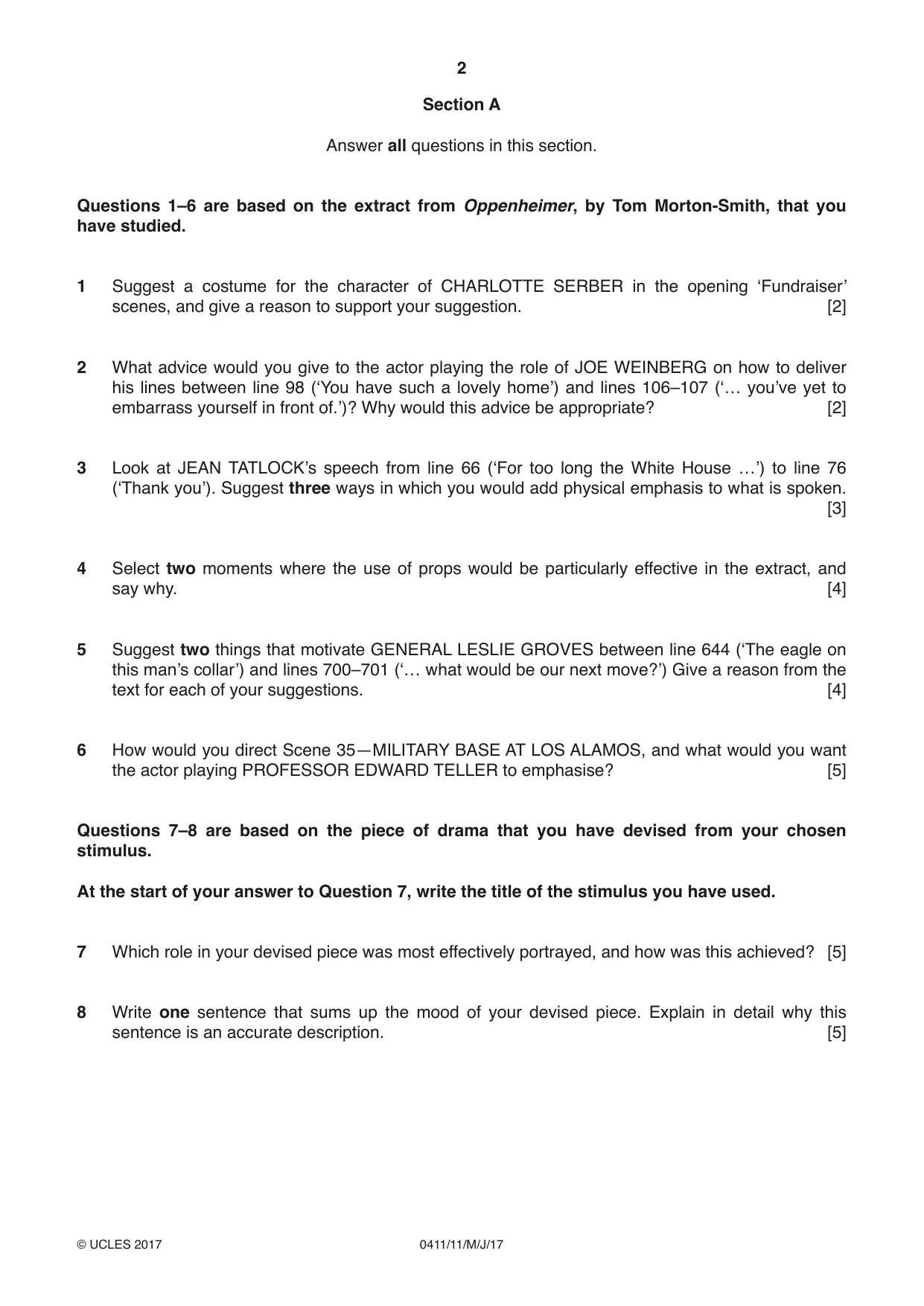 Cambridge IGCSE Drama 0411 2017 May/June Paper 1 · Variant 1 question paper, page 2 of 4