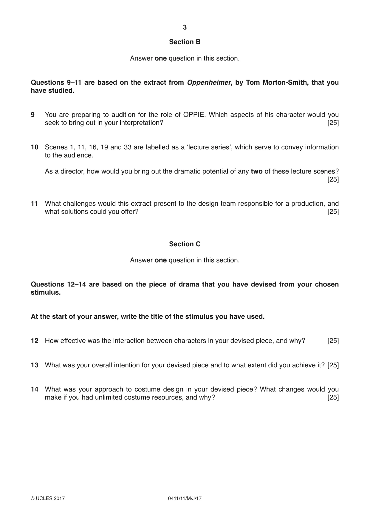 Cambridge IGCSE Drama 0411 2017 May/June Paper 1 · Variant 1 question paper, page 3 of 4