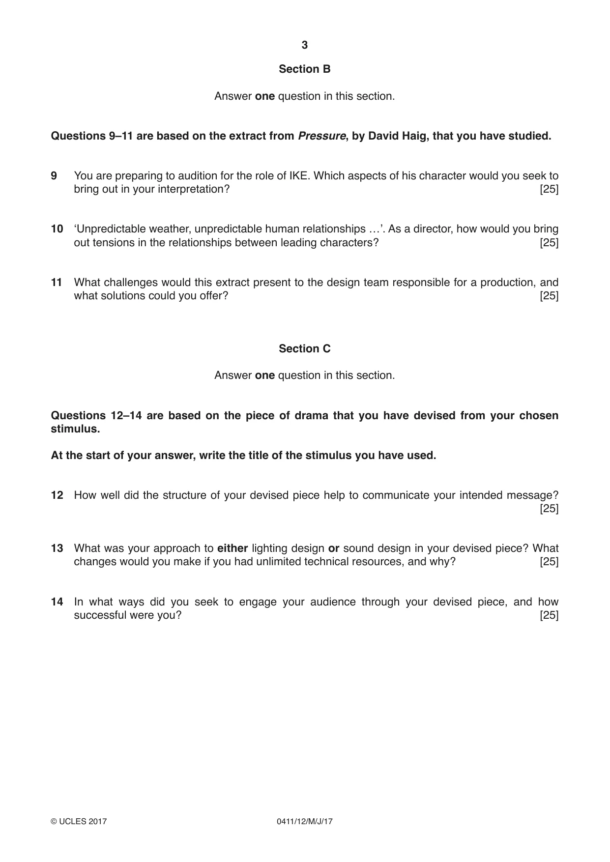 Cambridge IGCSE Drama 0411 2017 May/June Paper 1 · Variant 2 question paper, page 3 of 4