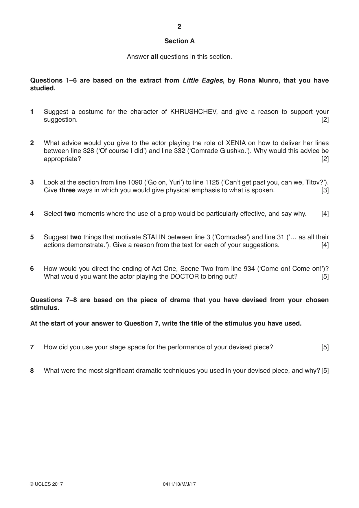 Cambridge IGCSE Drama 0411 2017 May/June Paper 1 · Variant 3 question paper, page 2 of 4