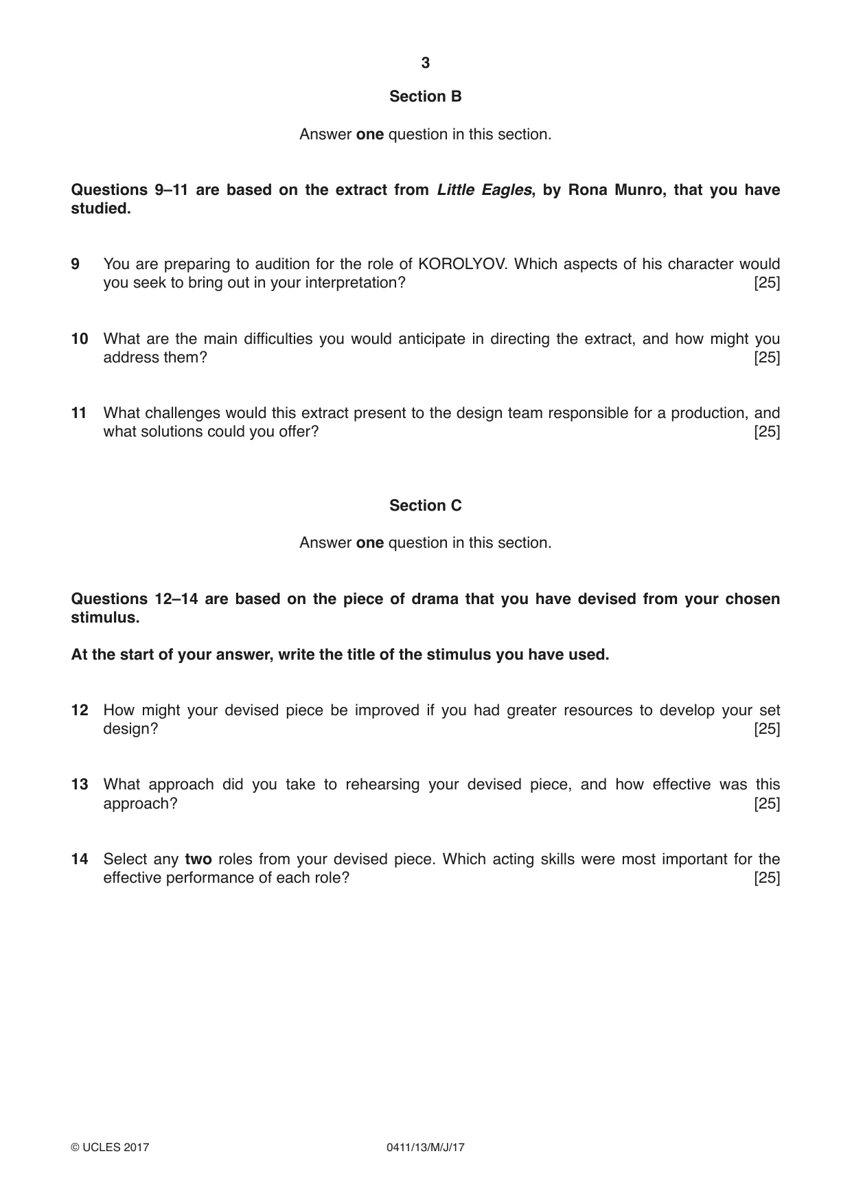 Cambridge IGCSE Drama 0411 2017 May/June Paper 1 · Variant 3 question paper, page 3 of 4