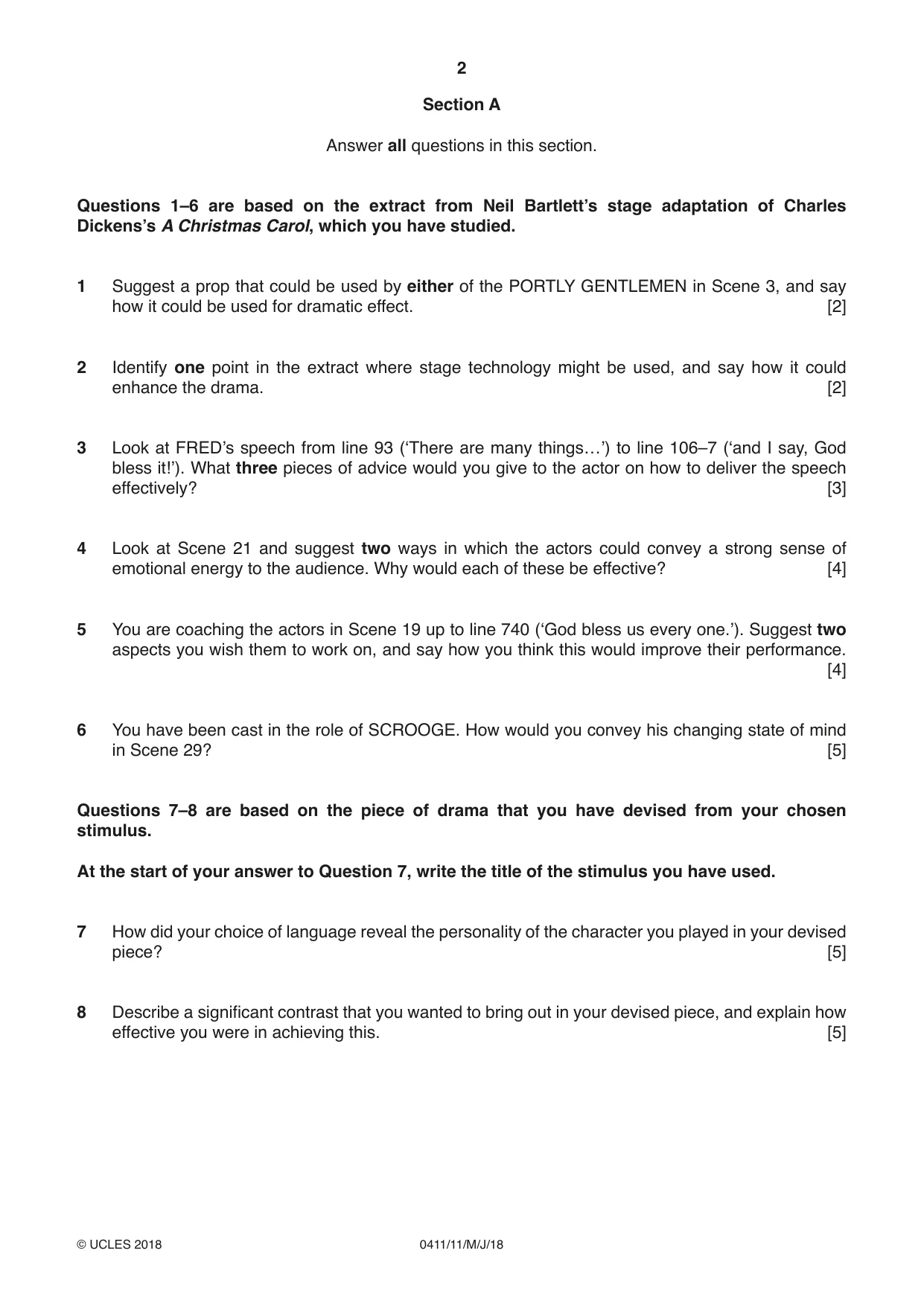Cambridge IGCSE Drama 0411 2018 May/June Paper 1 · Variant 1 question paper, page 2 of 4