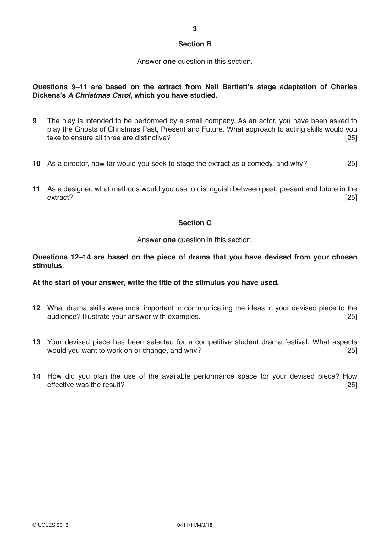Cambridge IGCSE Drama 0411 2018 May/June Paper 1 · Variant 1 question paper, page 3 of 4