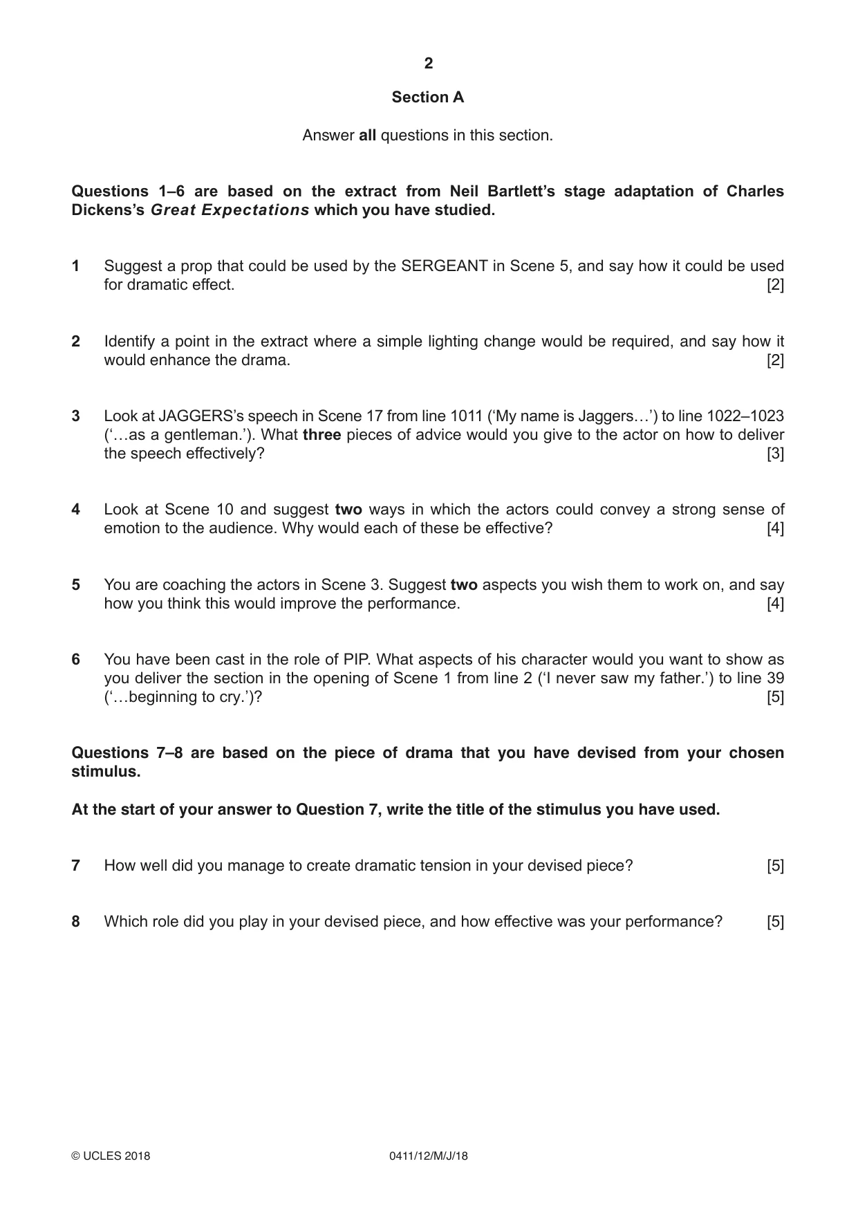 Cambridge IGCSE Drama 0411 2018 May/June Paper 1 · Variant 2 question paper, page 2 of 4