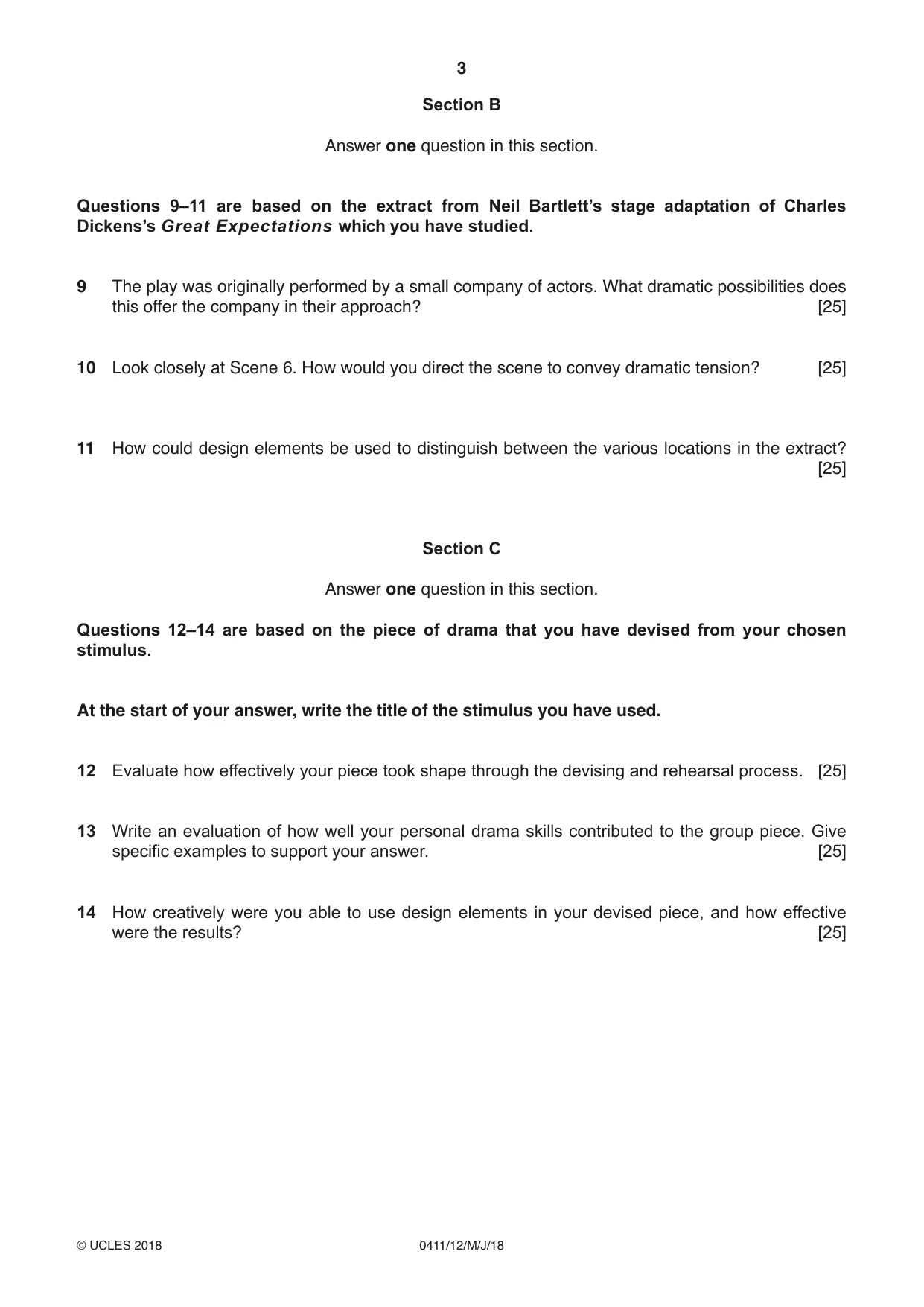 Cambridge IGCSE Drama 0411 2018 May/June Paper 1 · Variant 2 question paper, page 3 of 4