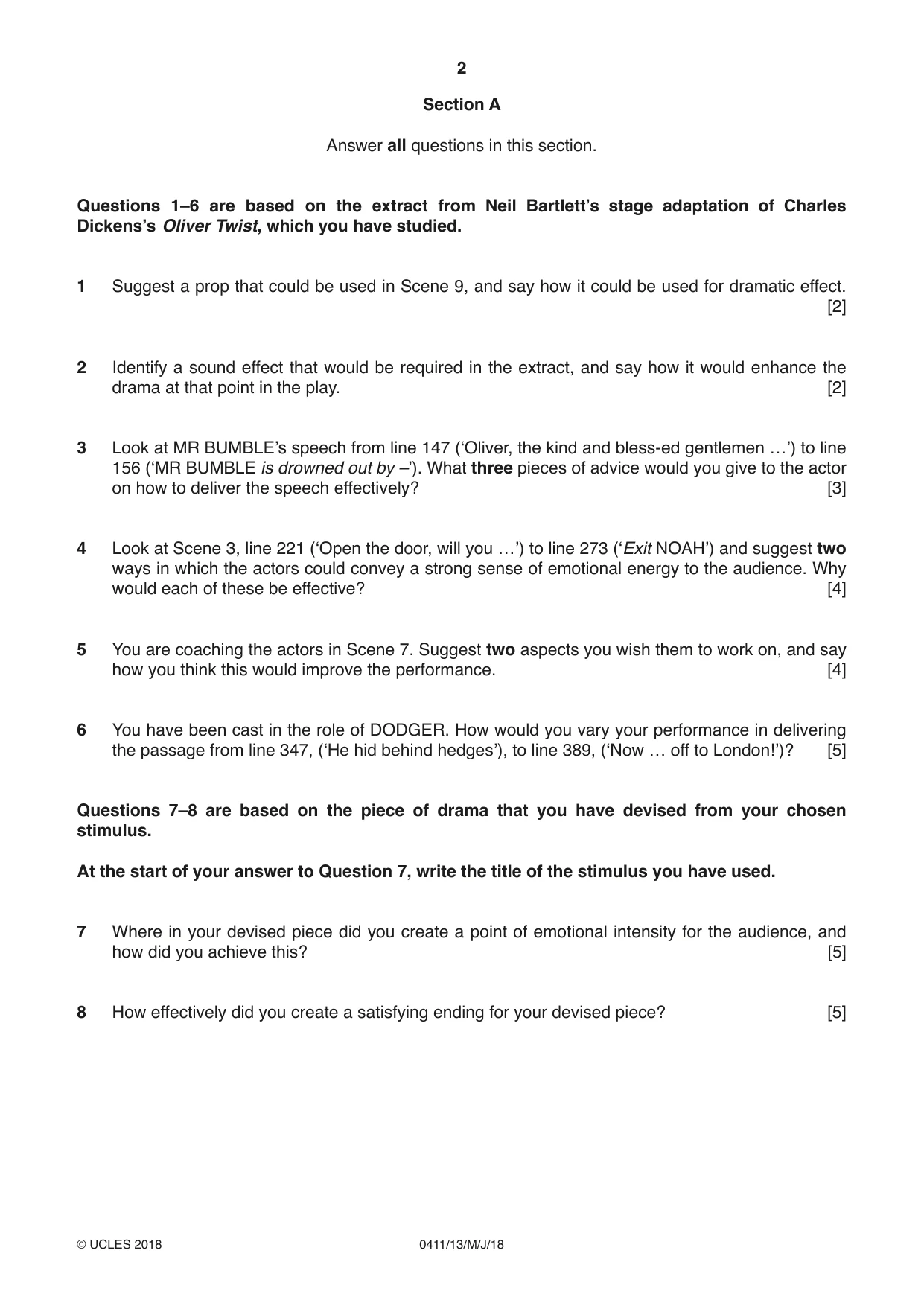 Cambridge IGCSE Drama 0411 2018 May/June Paper 1 · Variant 3 question paper, page 2 of 4
