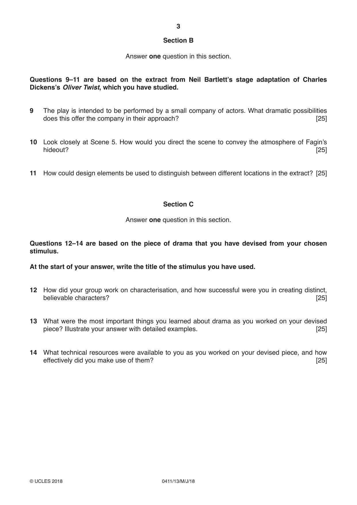 Cambridge IGCSE Drama 0411 2018 May/June Paper 1 · Variant 3 question paper, page 3 of 4