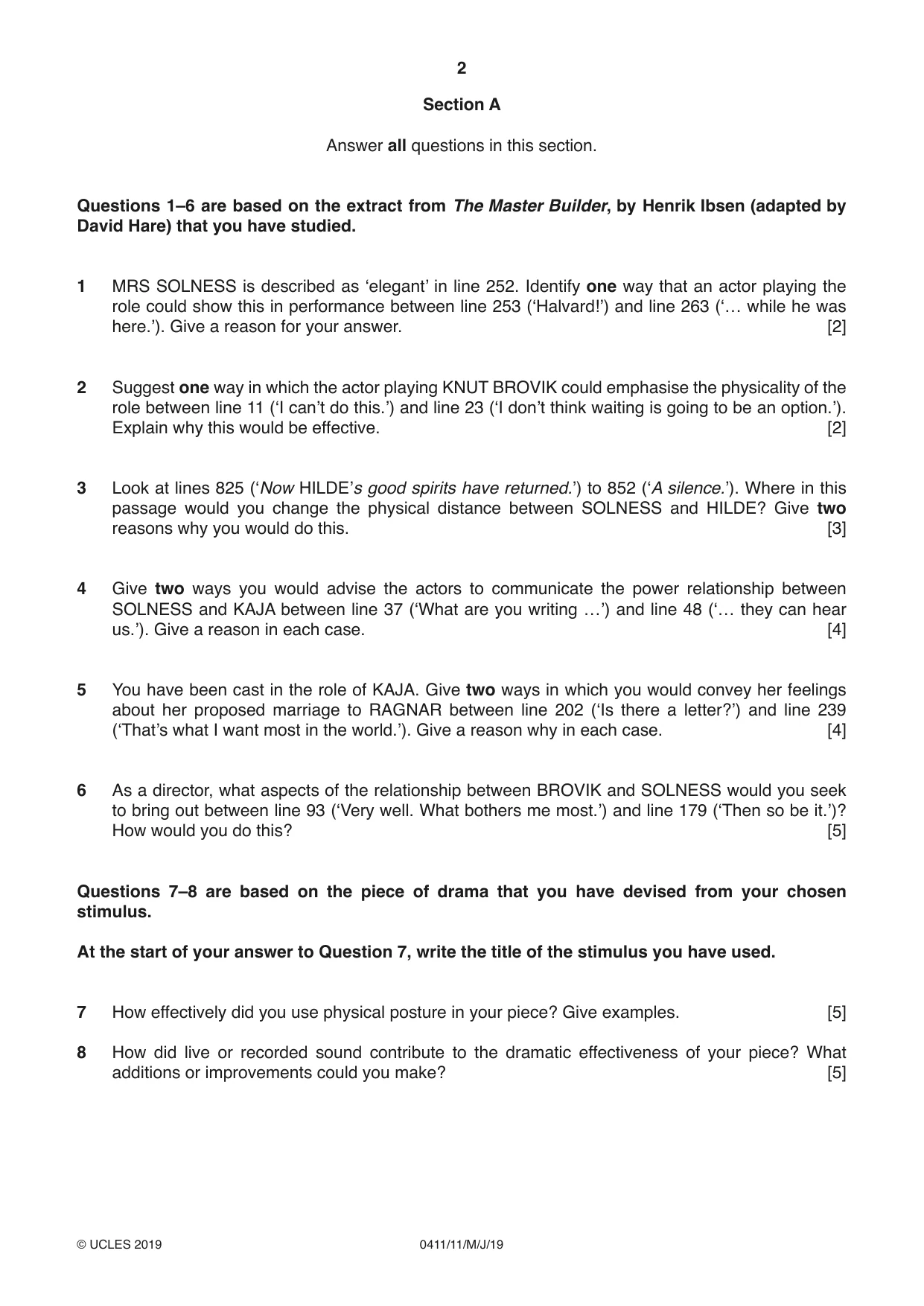 Cambridge IGCSE Drama 0411 2019 May/June Paper 1 · Variant 1 question paper, page 2 of 4