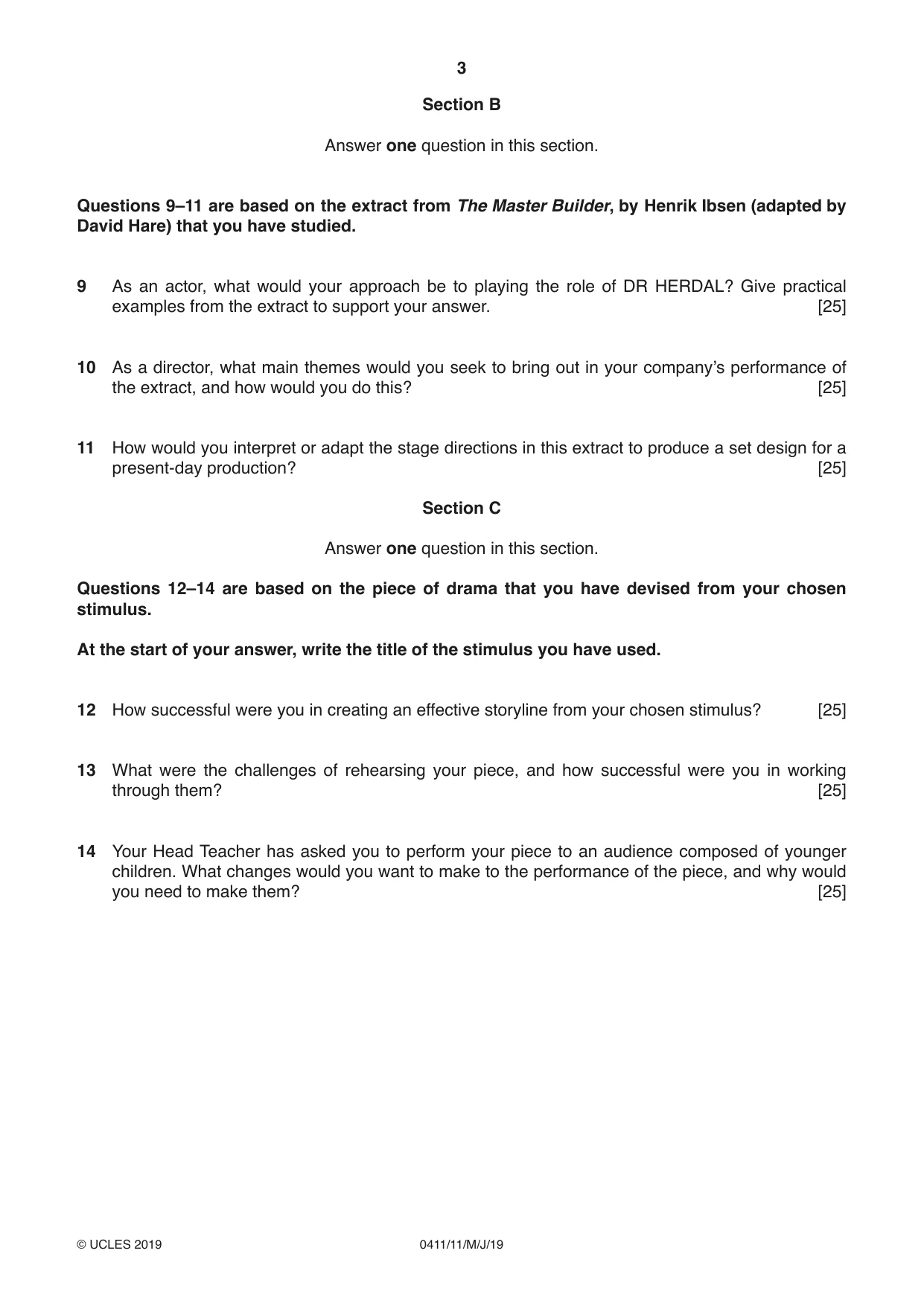 Cambridge IGCSE Drama 0411 2019 May/June Paper 1 · Variant 1 question paper, page 3 of 4