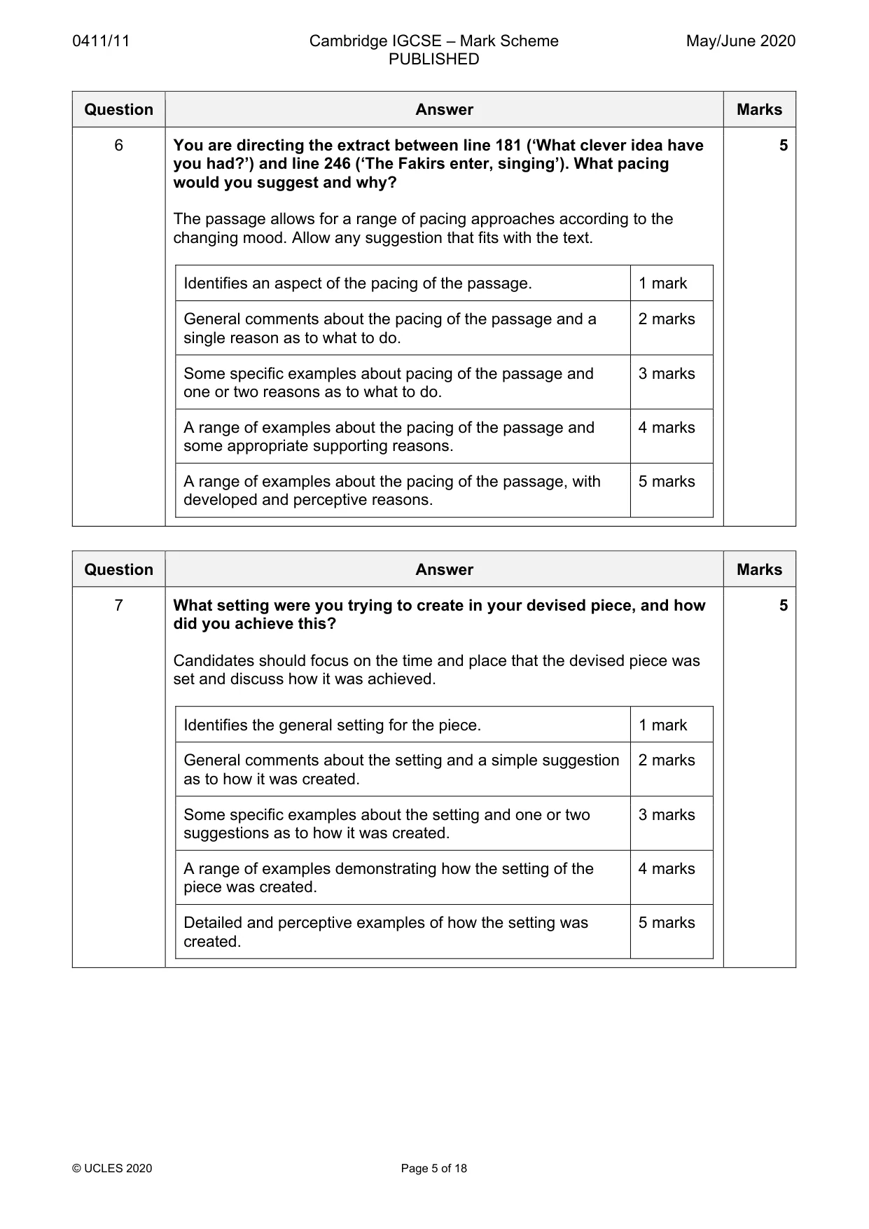 Mark scheme, page 5 of 18