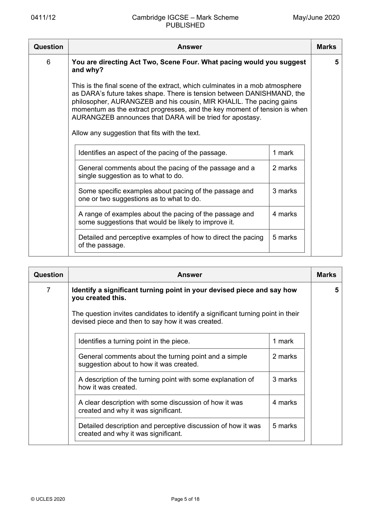 Mark scheme, page 5 of 18