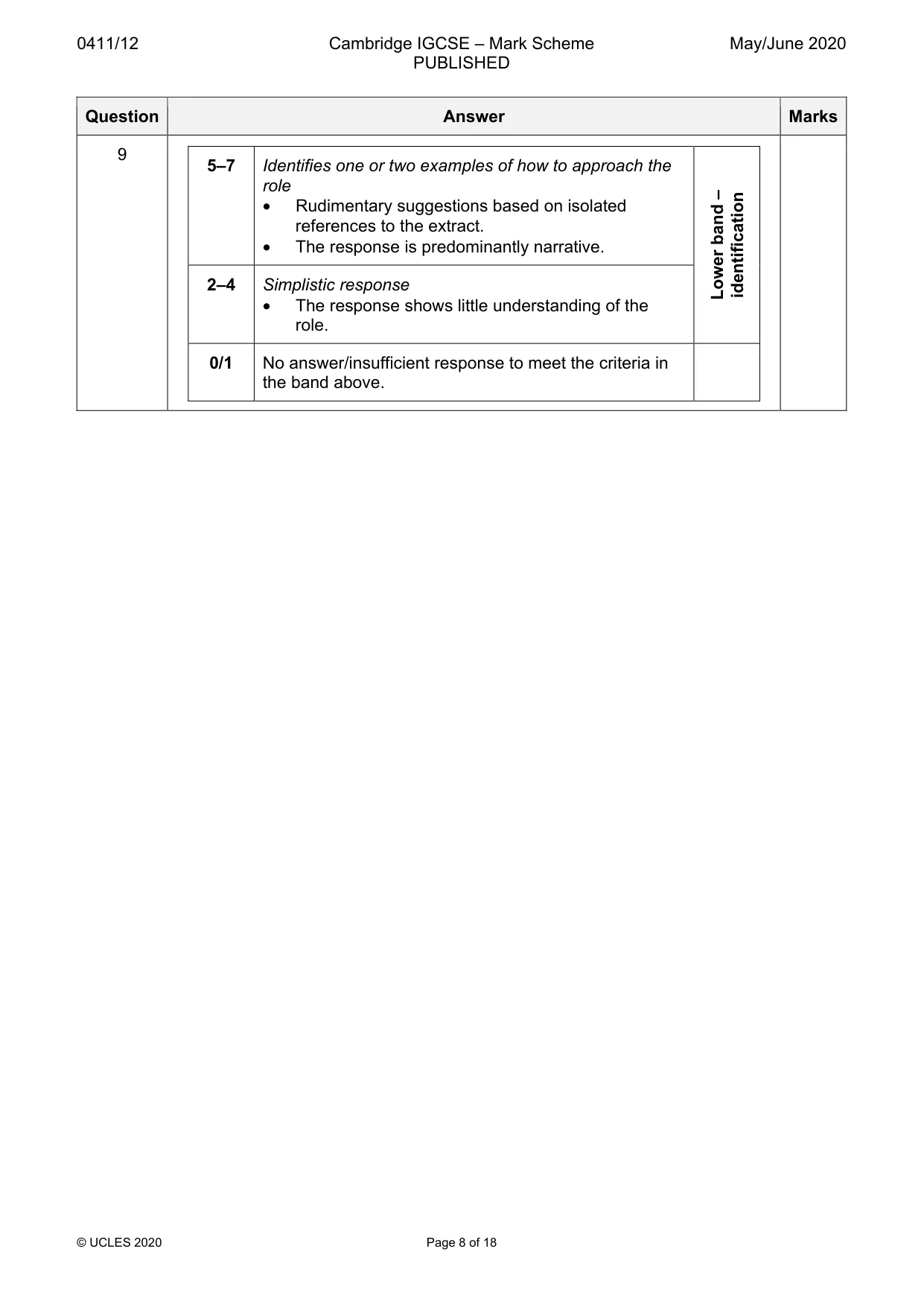 Mark scheme, page 8 of 18