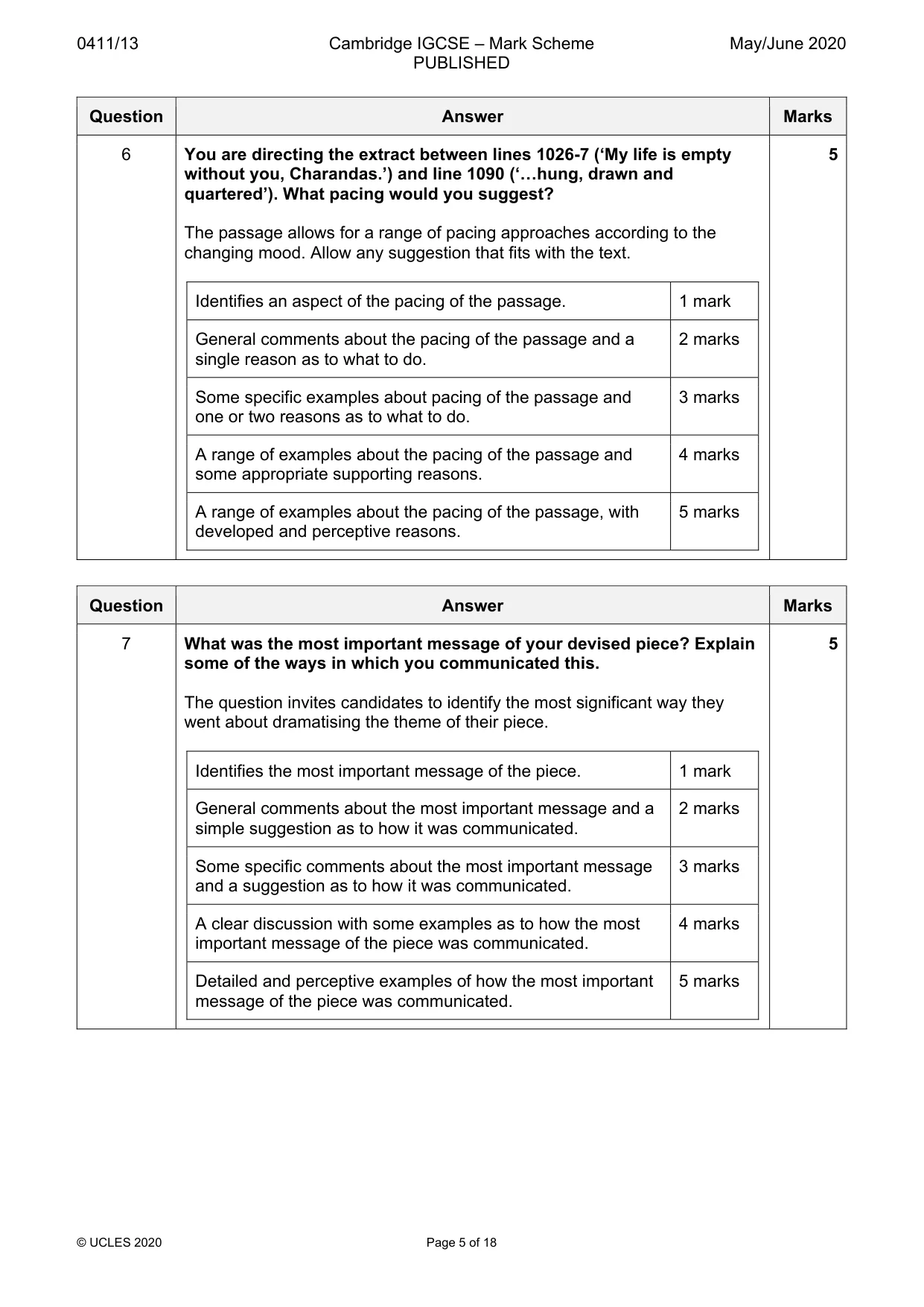 Mark scheme, page 5 of 18