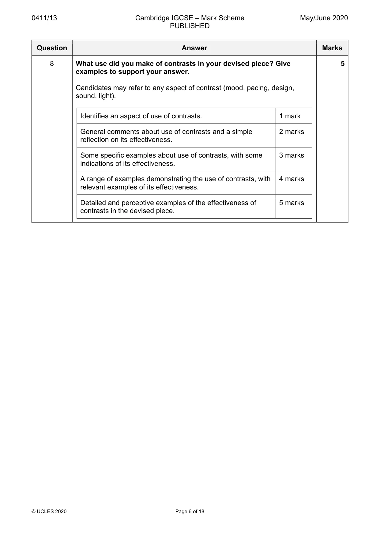 Mark scheme, page 6 of 18