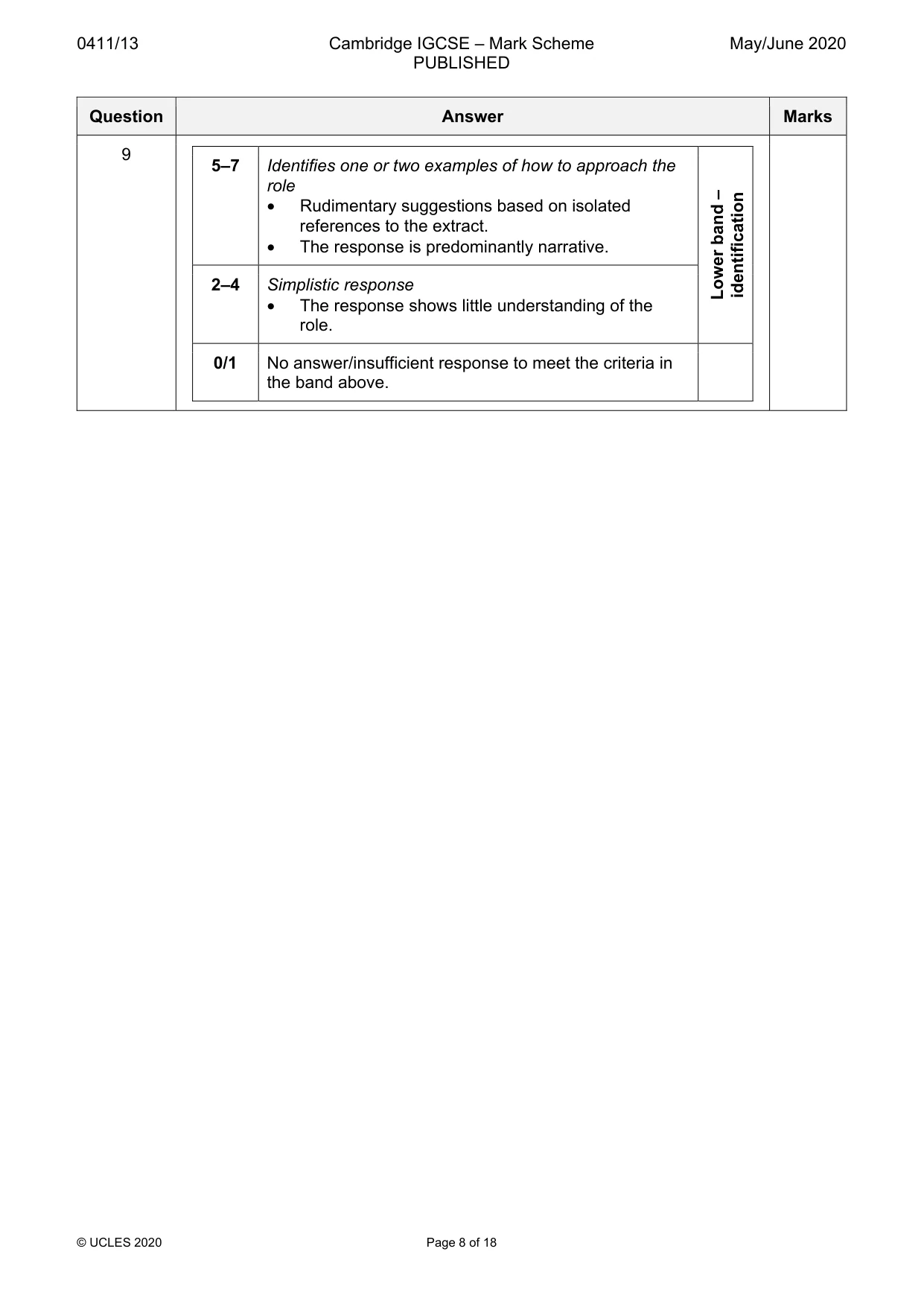 Mark scheme, page 8 of 18