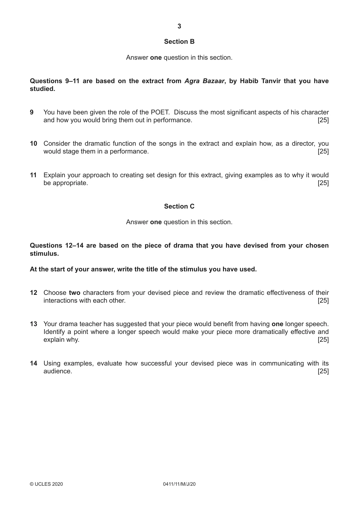 Cambridge IGCSE Drama 0411 2020 May/June Paper 1 · Variant 1 question paper, page 3 of 4