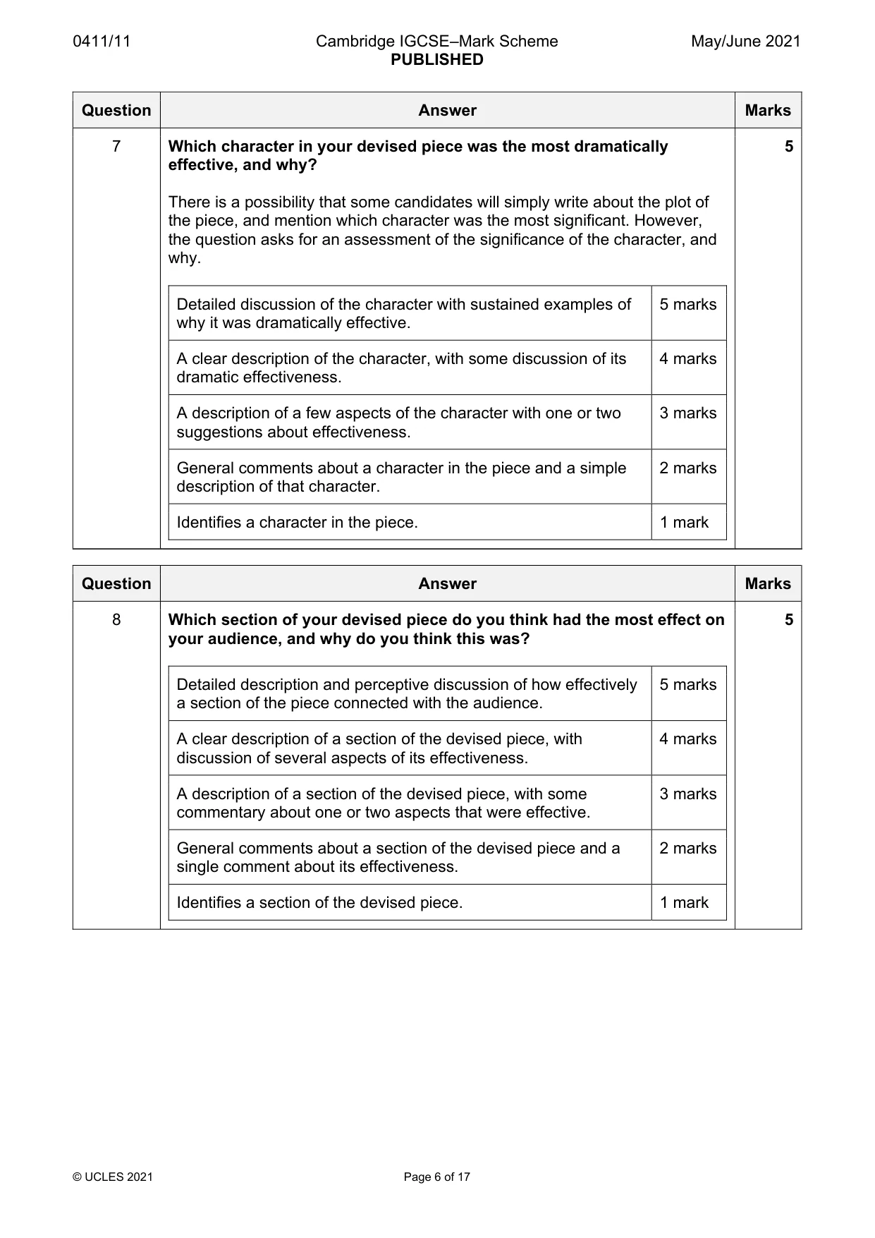 Mark scheme, page 6 of 17