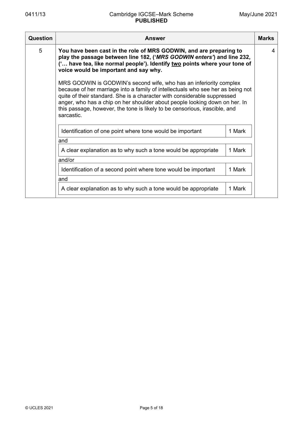 Mark scheme, page 5 of 18