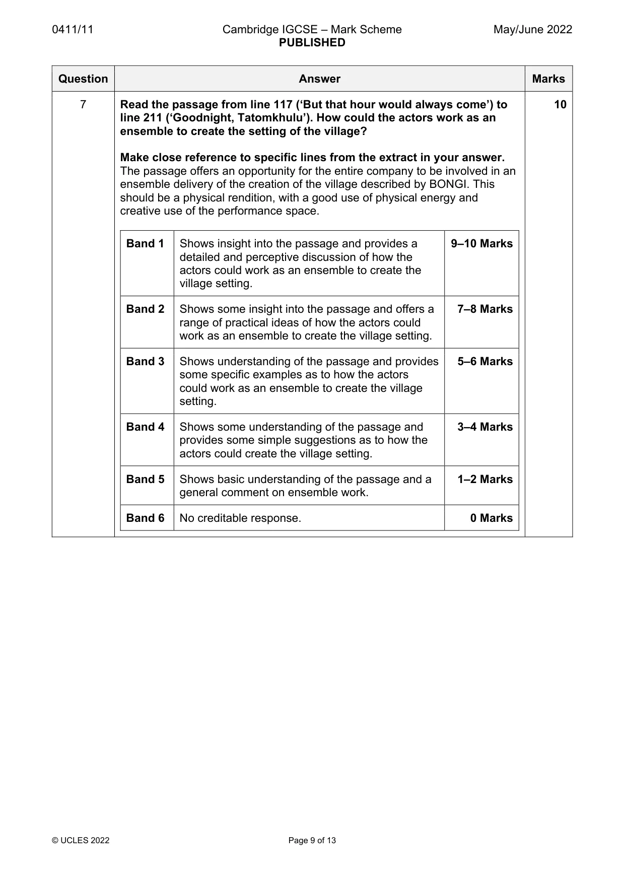 Mark scheme, page 9 of 13