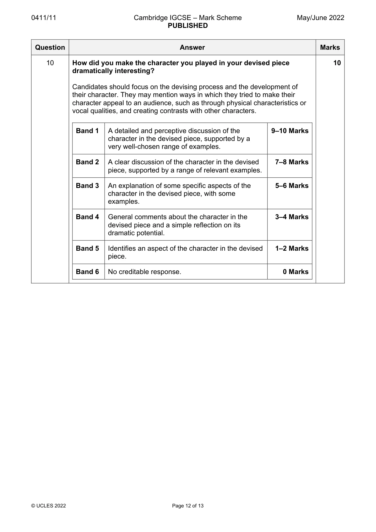 Mark scheme, page 12 of 13