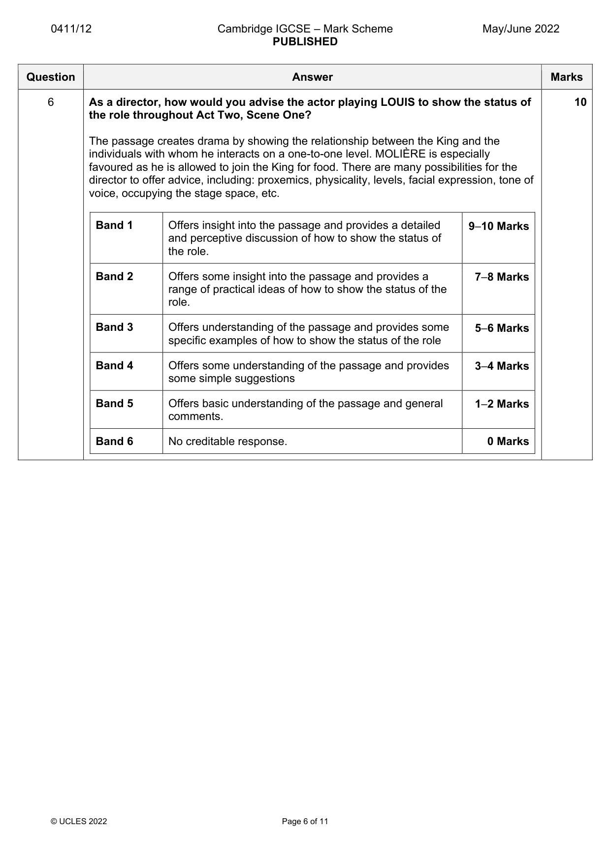 Mark scheme, page 6 of 11