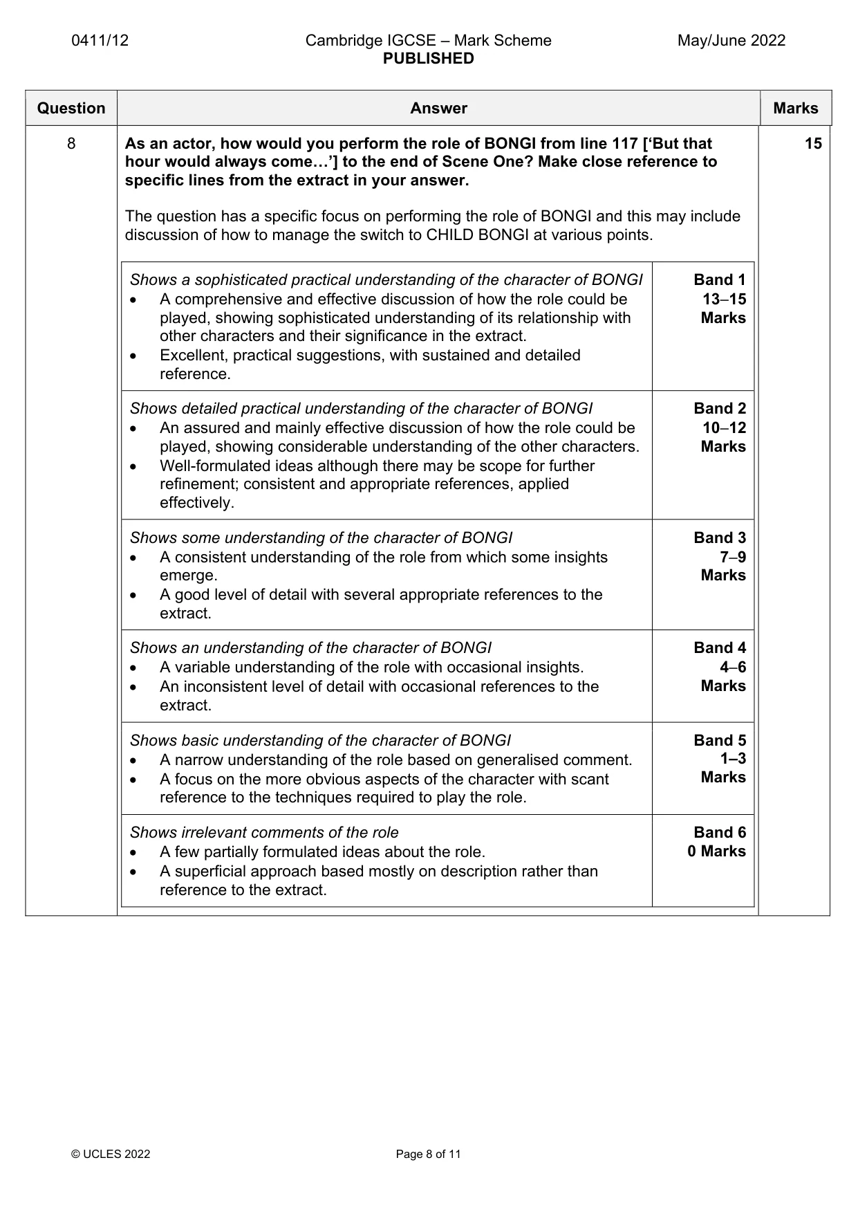 Mark scheme, page 8 of 11