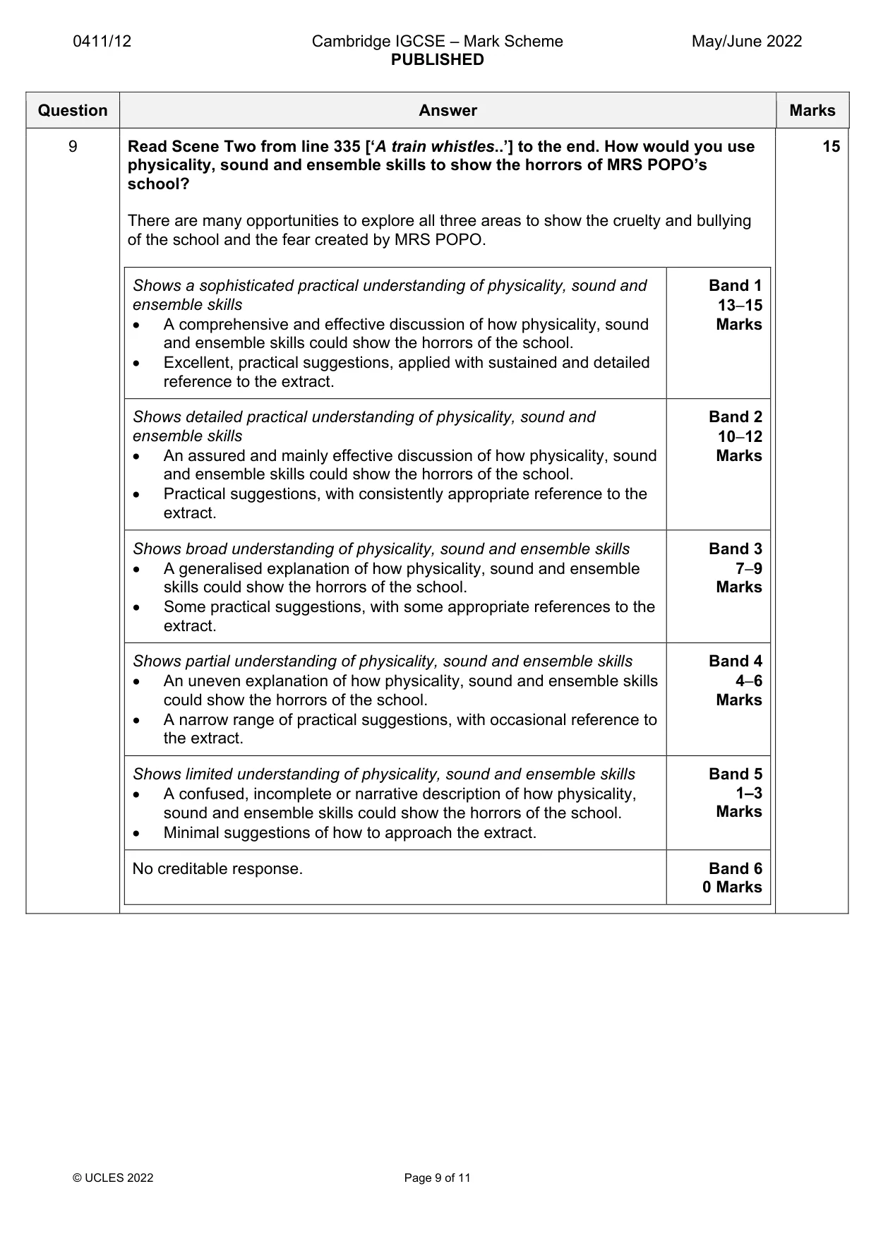 Mark scheme, page 9 of 11