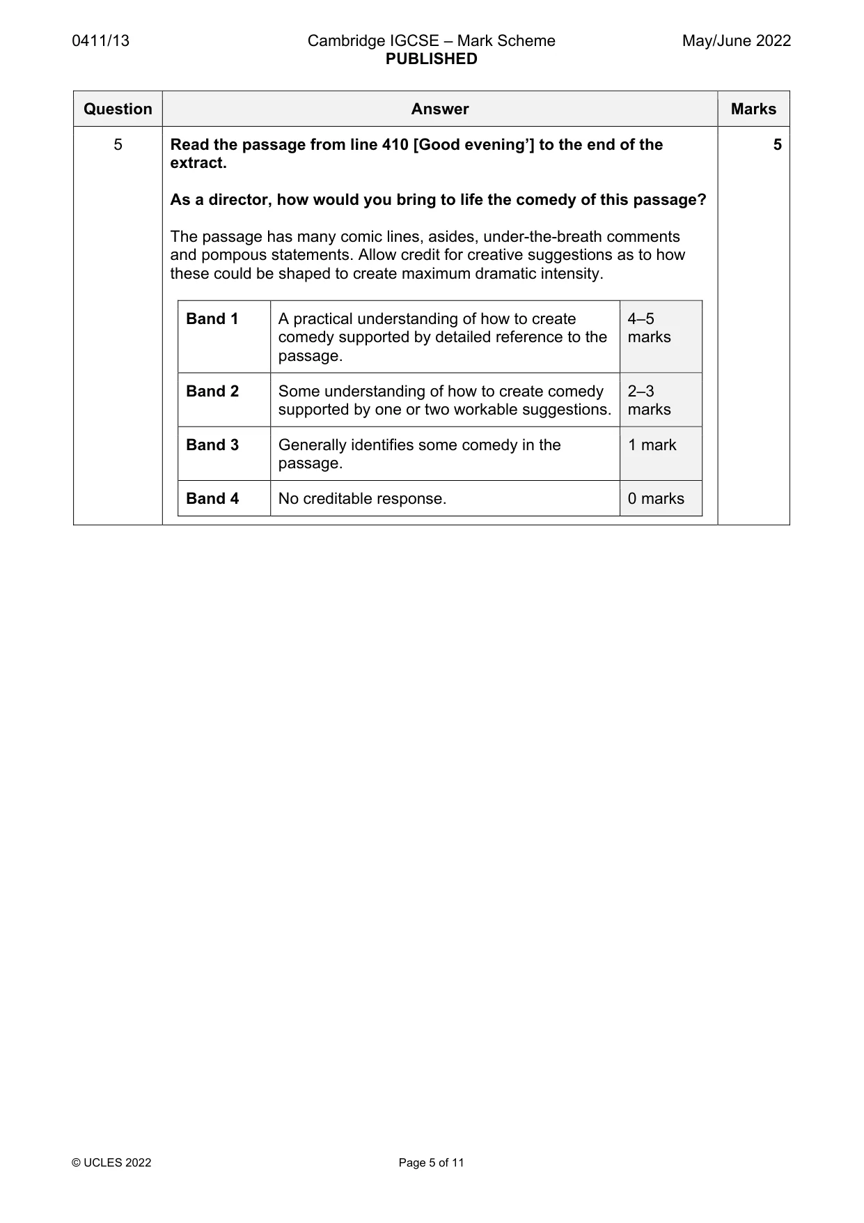 Mark scheme, page 5 of 11