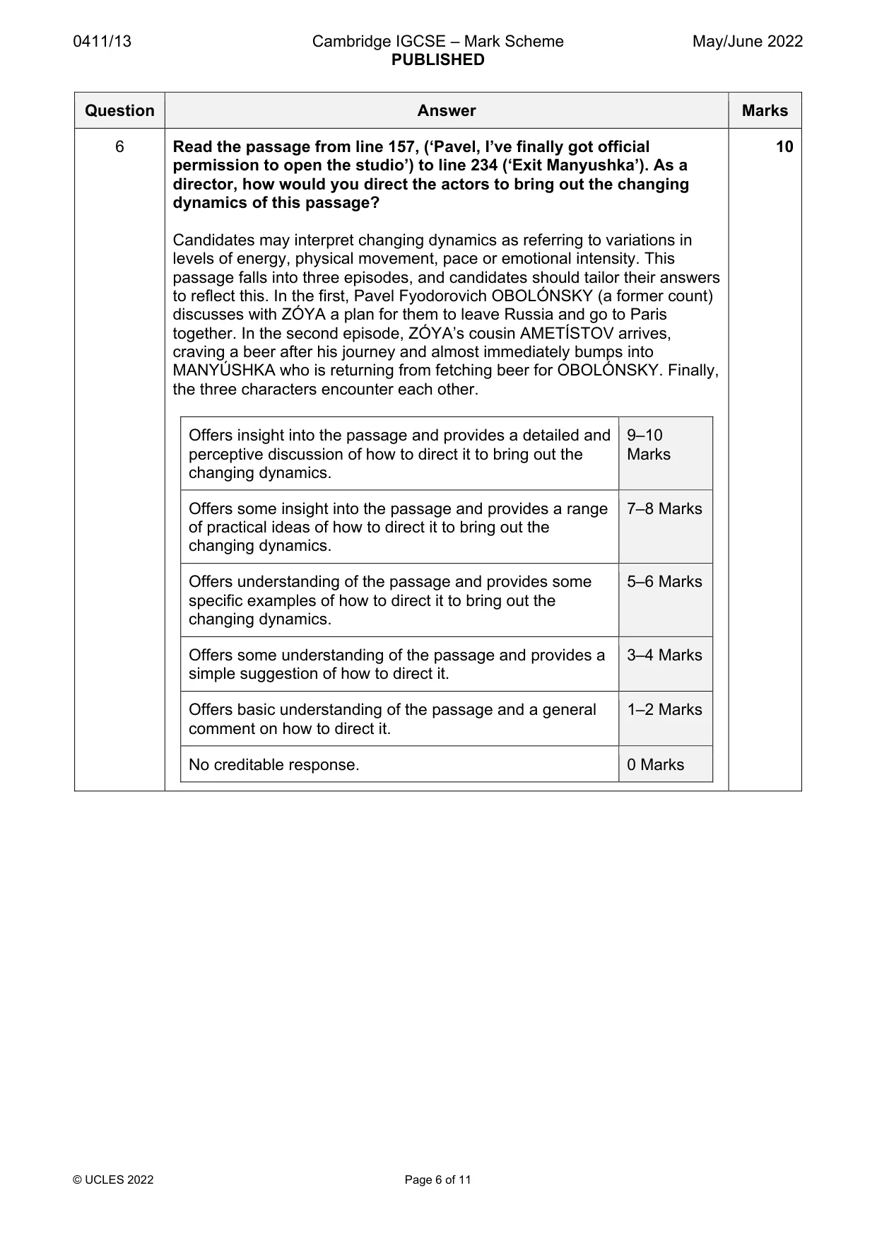 Mark scheme, page 6 of 11