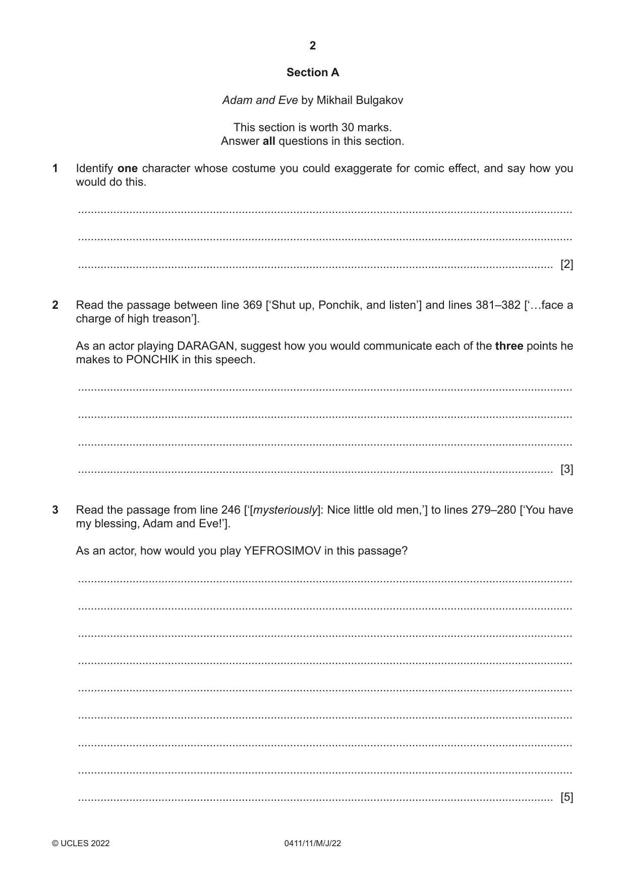 Cambridge IGCSE Drama 0411 2022 May/June Paper 1 · Variant 1 question paper, page 2 of 12