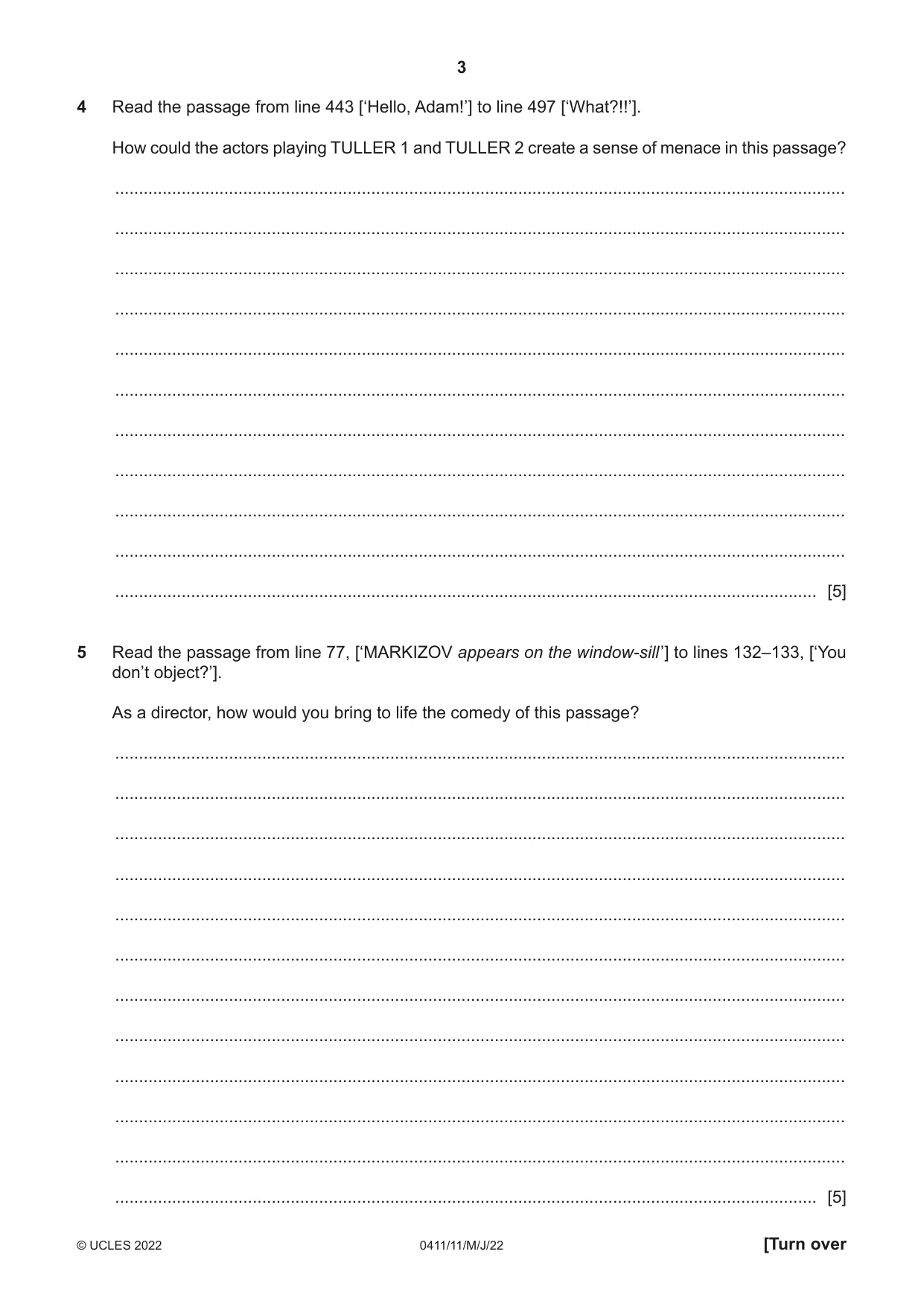 Cambridge IGCSE Drama 0411 2022 May/June Paper 1 · Variant 1 question paper, page 3 of 12