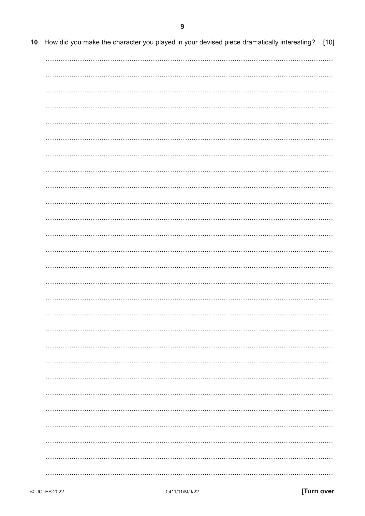 Cambridge IGCSE Drama 0411 2022 May/June Paper 1 · Variant 1 question paper, page 9 of 12