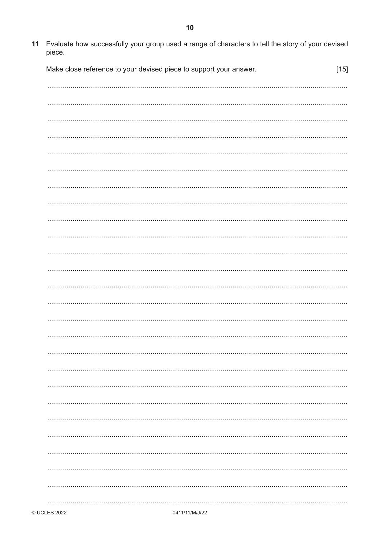 Cambridge IGCSE Drama 0411 2022 May/June Paper 1 · Variant 1 question paper, page 10 of 12