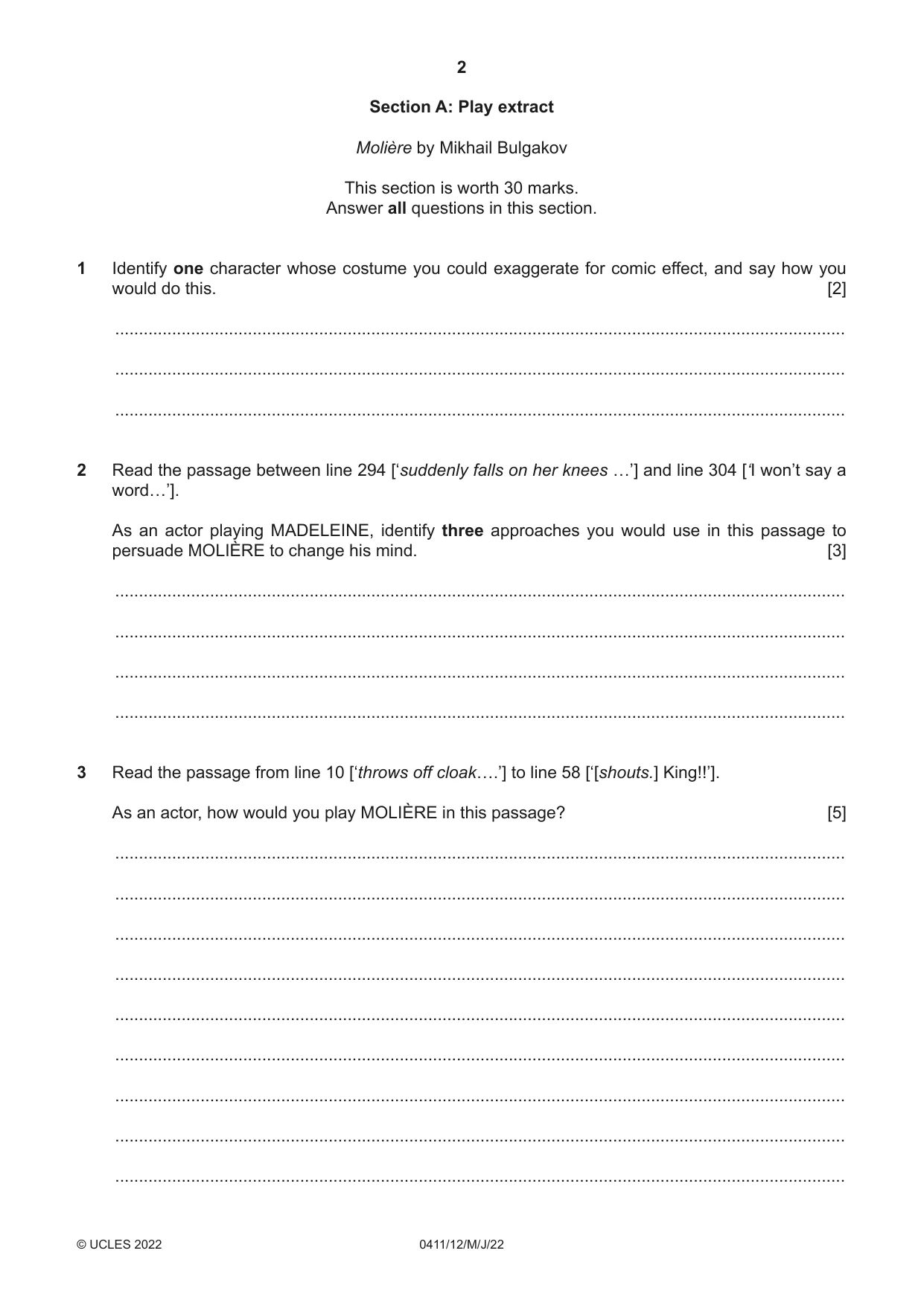 Cambridge IGCSE Drama 0411 2022 May/June Paper 1 · Variant 2 question paper, page 2 of 12