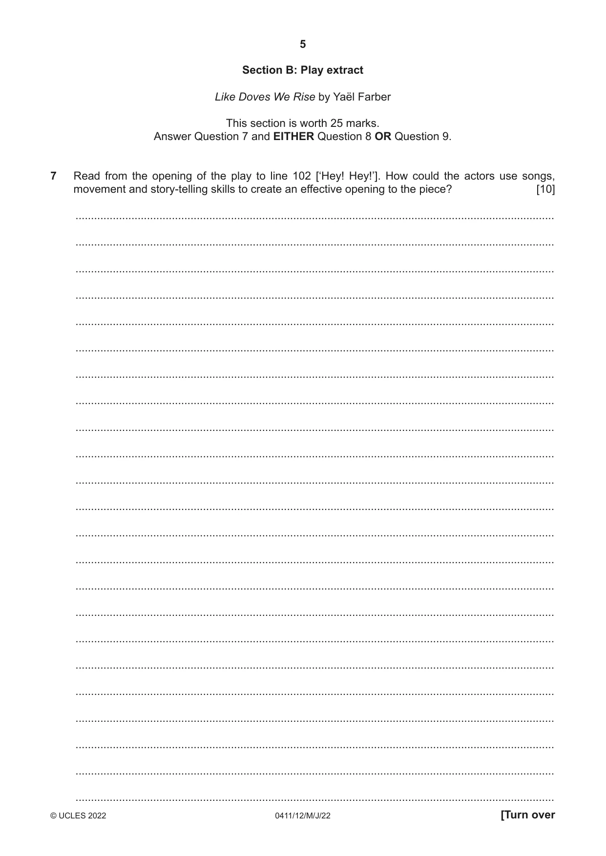 Cambridge IGCSE Drama 0411 2022 May/June Paper 1 · Variant 2 question paper, page 5 of 12