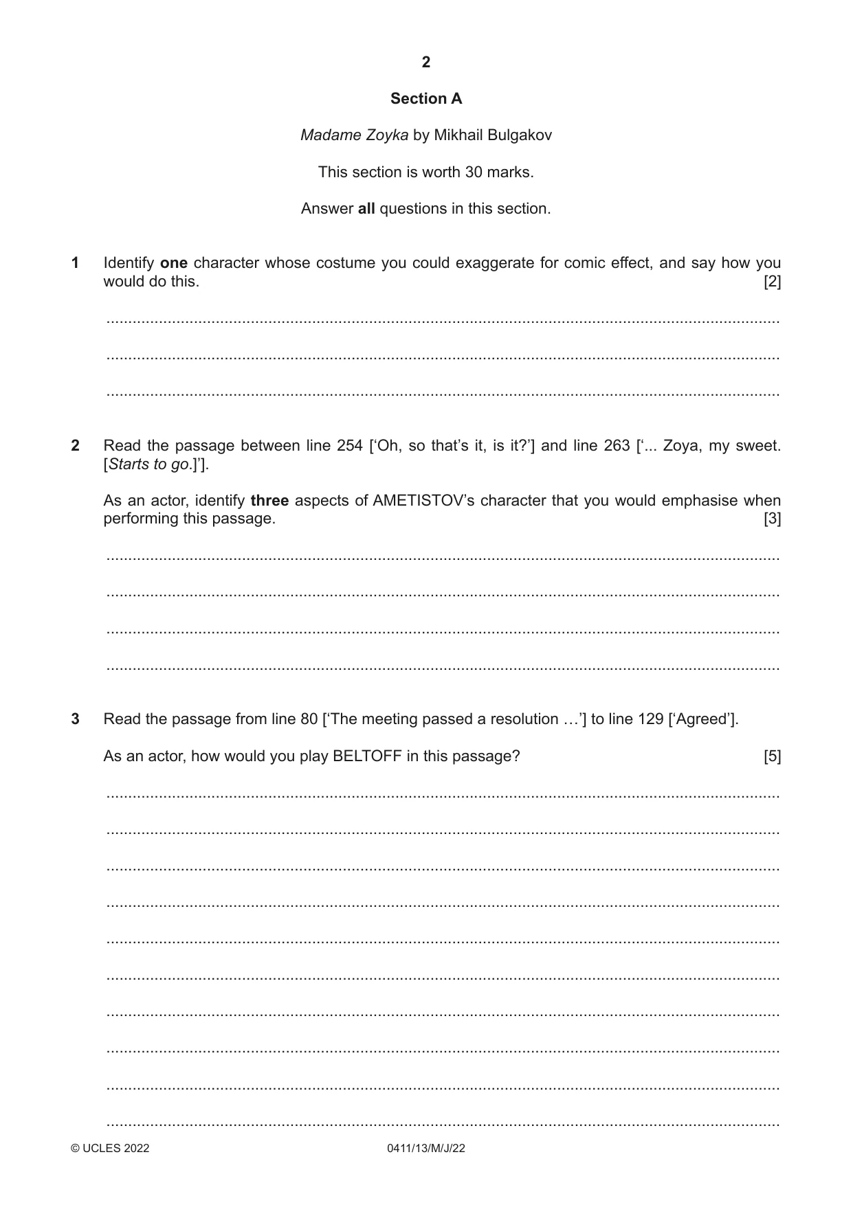 Cambridge IGCSE Drama 0411 2022 May/June Paper 1 · Variant 3 question paper, page 2 of 12