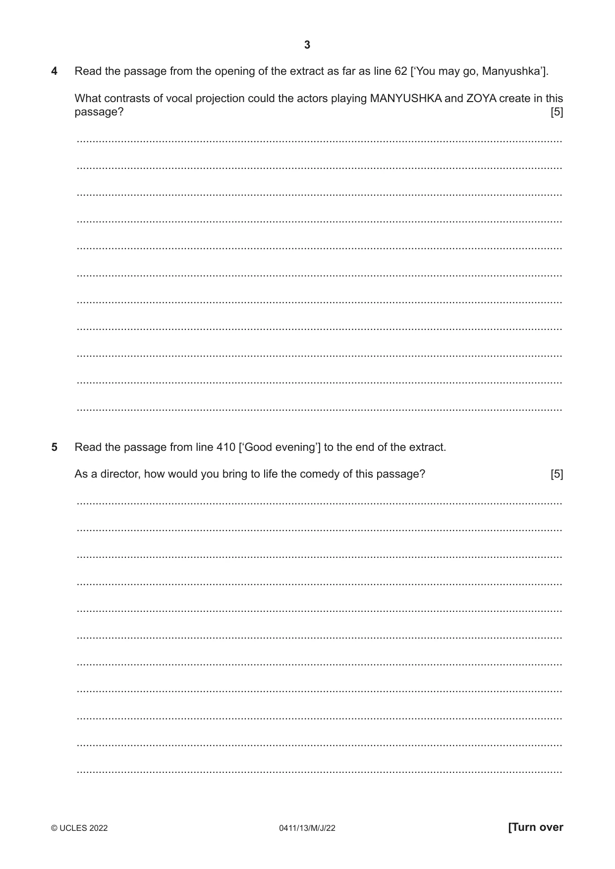 Cambridge IGCSE Drama 0411 2022 May/June Paper 1 · Variant 3 question paper, page 3 of 12