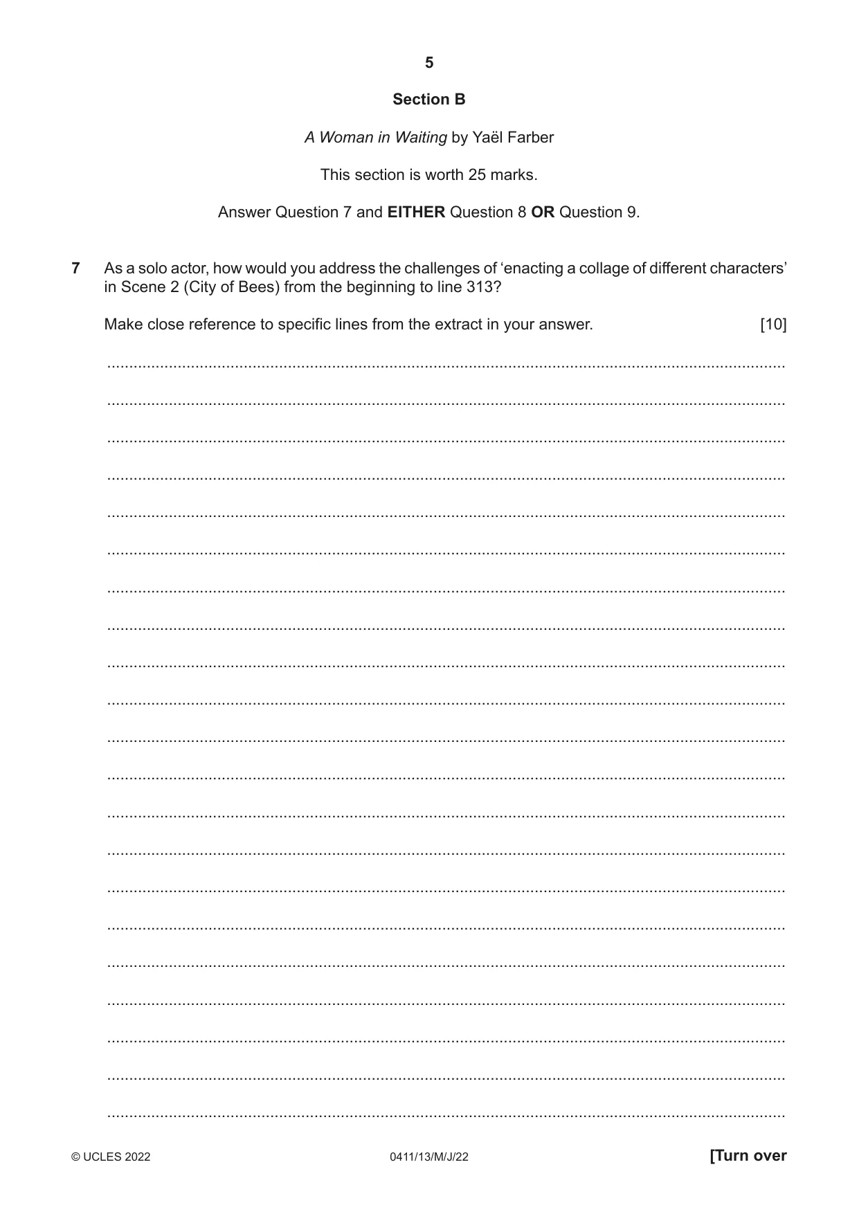 Cambridge IGCSE Drama 0411 2022 May/June Paper 1 · Variant 3 question paper, page 5 of 12