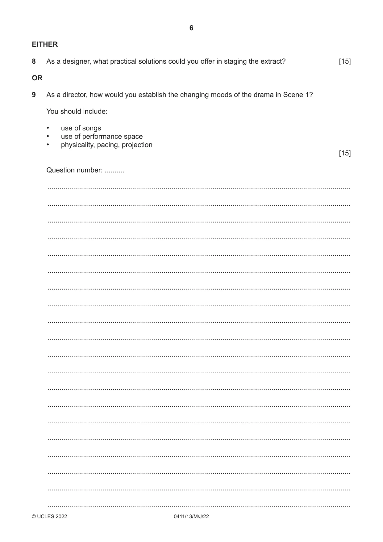 Cambridge IGCSE Drama 0411 2022 May/June Paper 1 · Variant 3 question paper, page 6 of 12