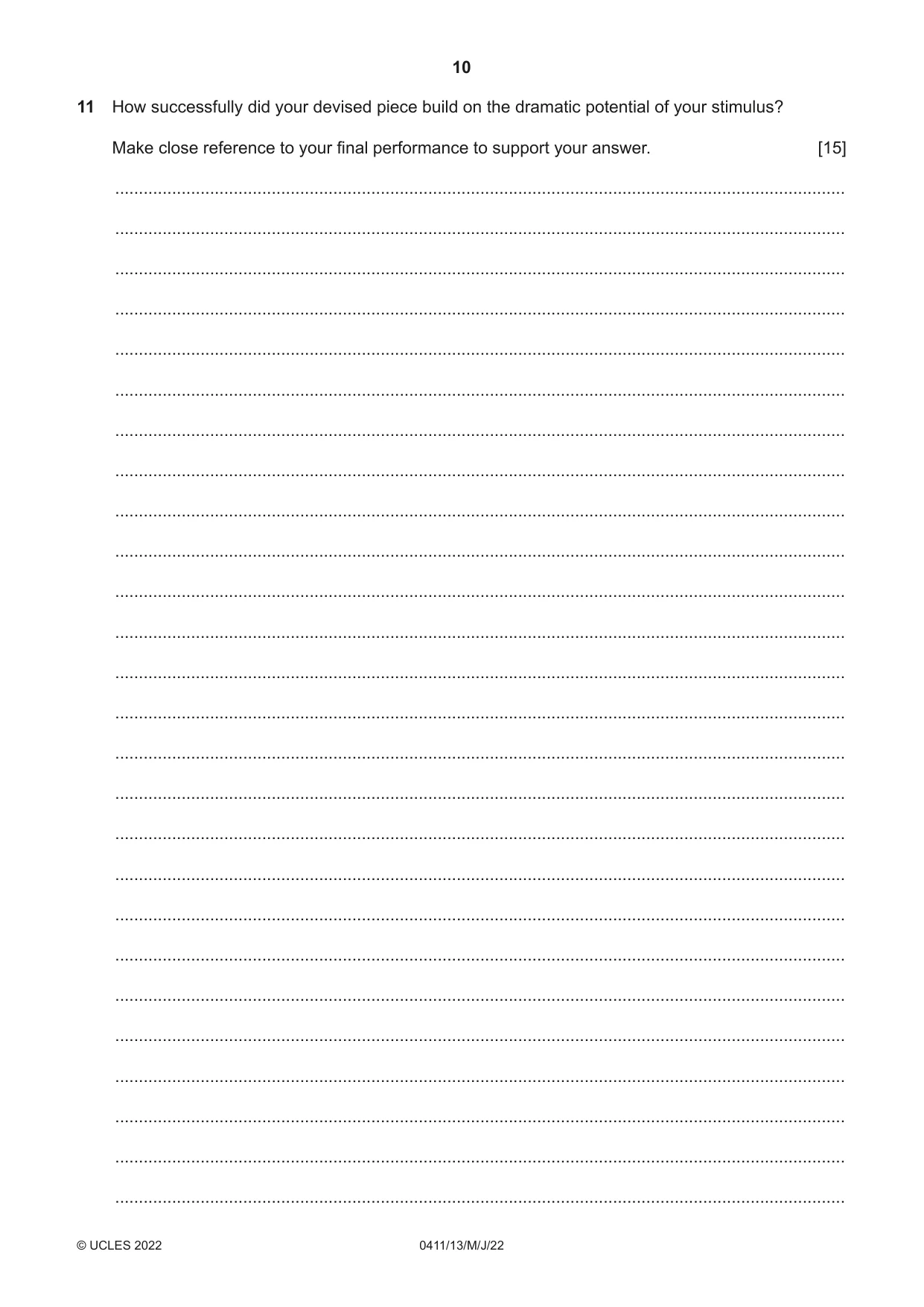 Cambridge IGCSE Drama 0411 2022 May/June Paper 1 · Variant 3 question paper, page 10 of 12