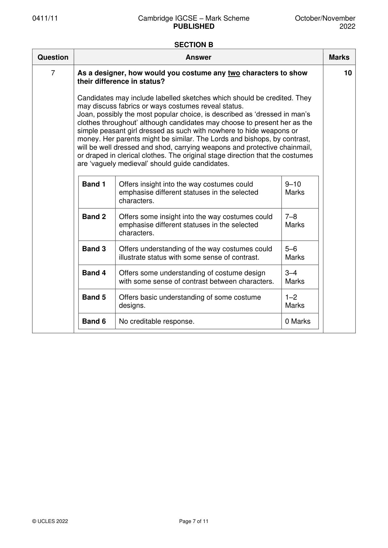 Mark scheme, page 7 of 11