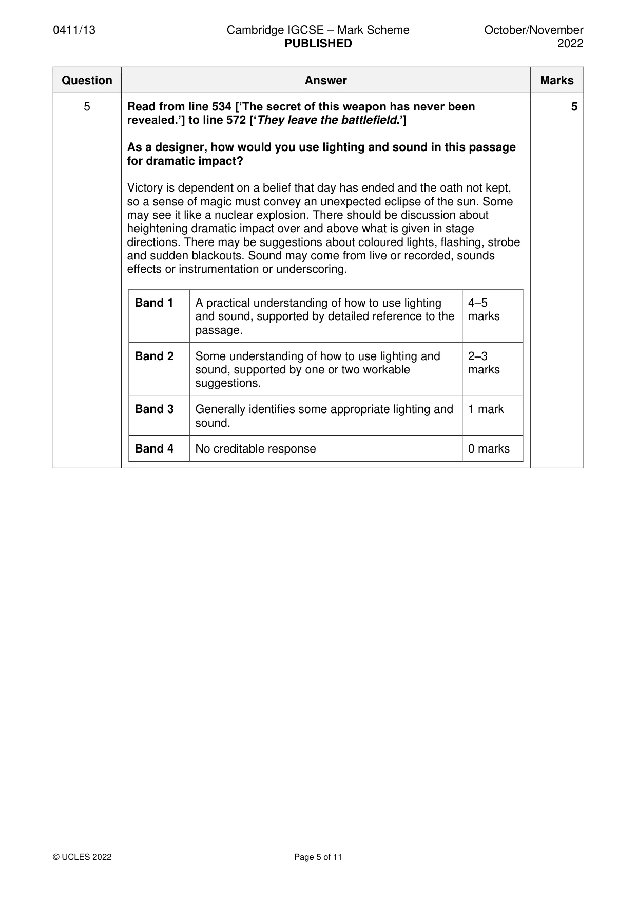 Mark scheme, page 5 of 11