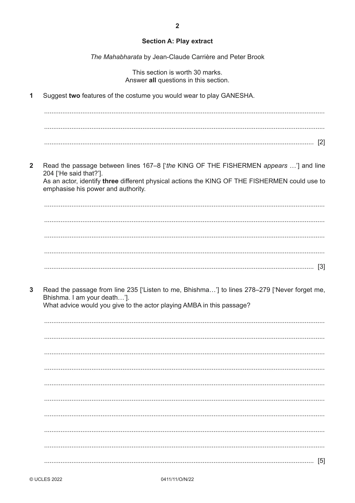 Cambridge IGCSE Drama 0411 2022 Oct/Nov Paper 1 · Variant 1 question paper, page 2 of 12