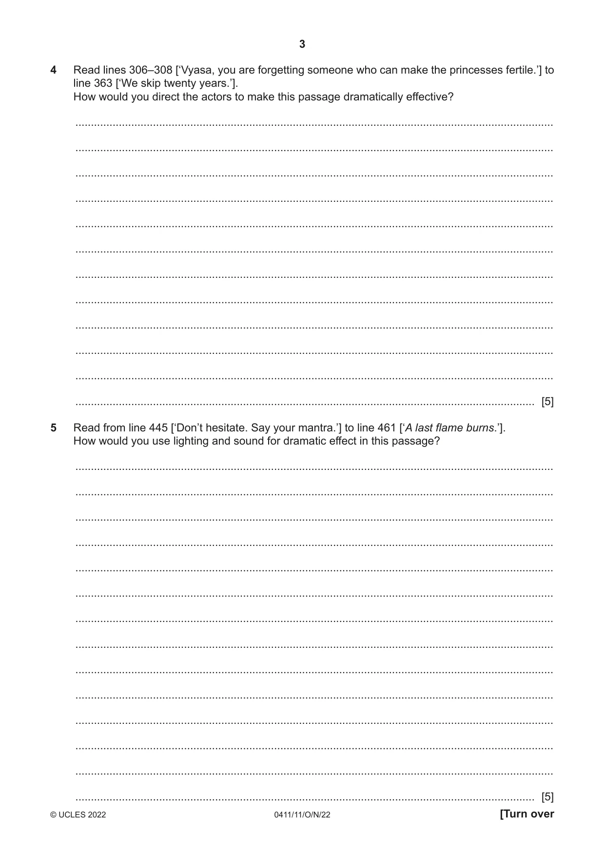 Cambridge IGCSE Drama 0411 2022 Oct/Nov Paper 1 · Variant 1 question paper, page 3 of 12