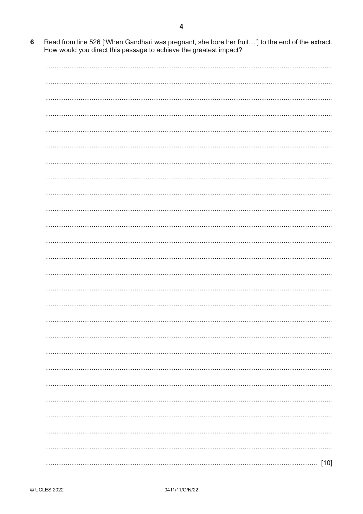 Cambridge IGCSE Drama 0411 2022 Oct/Nov Paper 1 · Variant 1 question paper, page 4 of 12