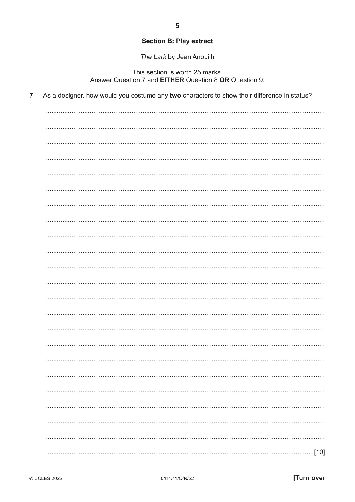 Cambridge IGCSE Drama 0411 2022 Oct/Nov Paper 1 · Variant 1 question paper, page 5 of 12