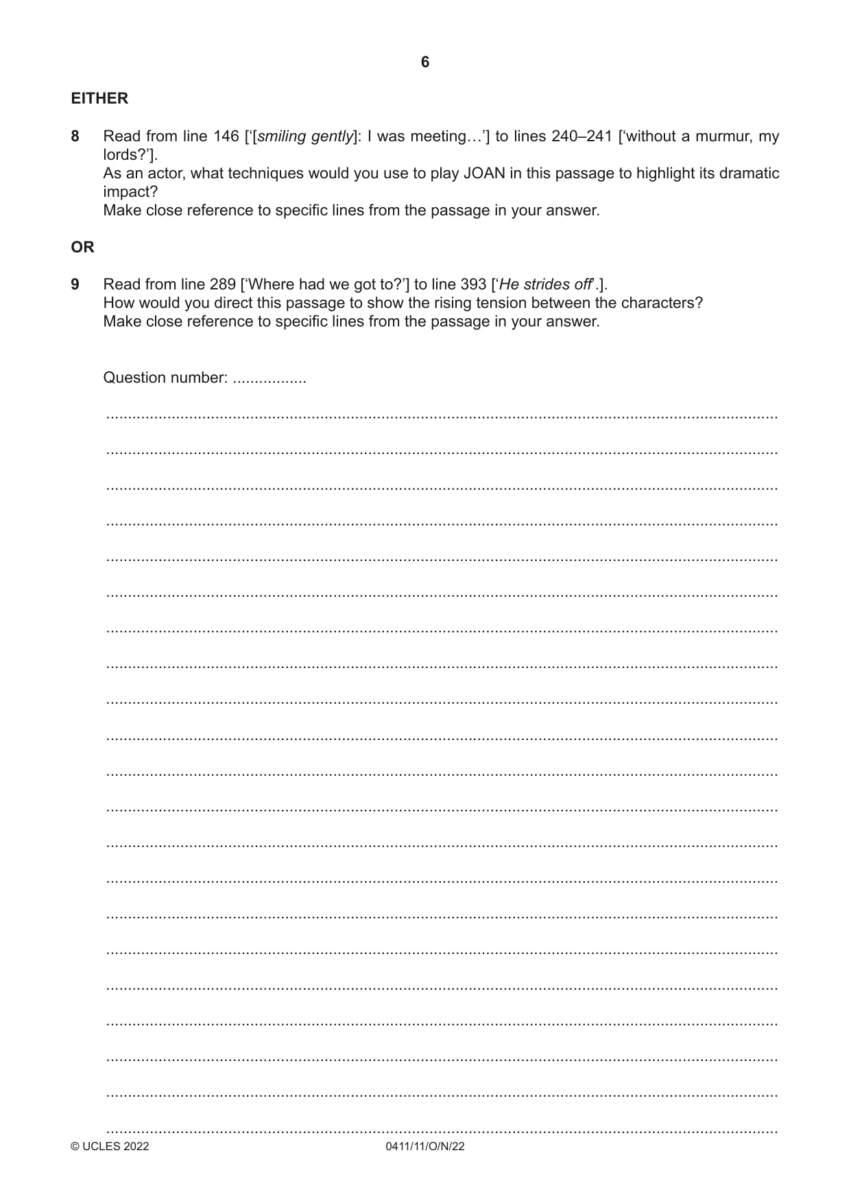 Cambridge IGCSE Drama 0411 2022 Oct/Nov Paper 1 · Variant 1 question paper, page 6 of 12
