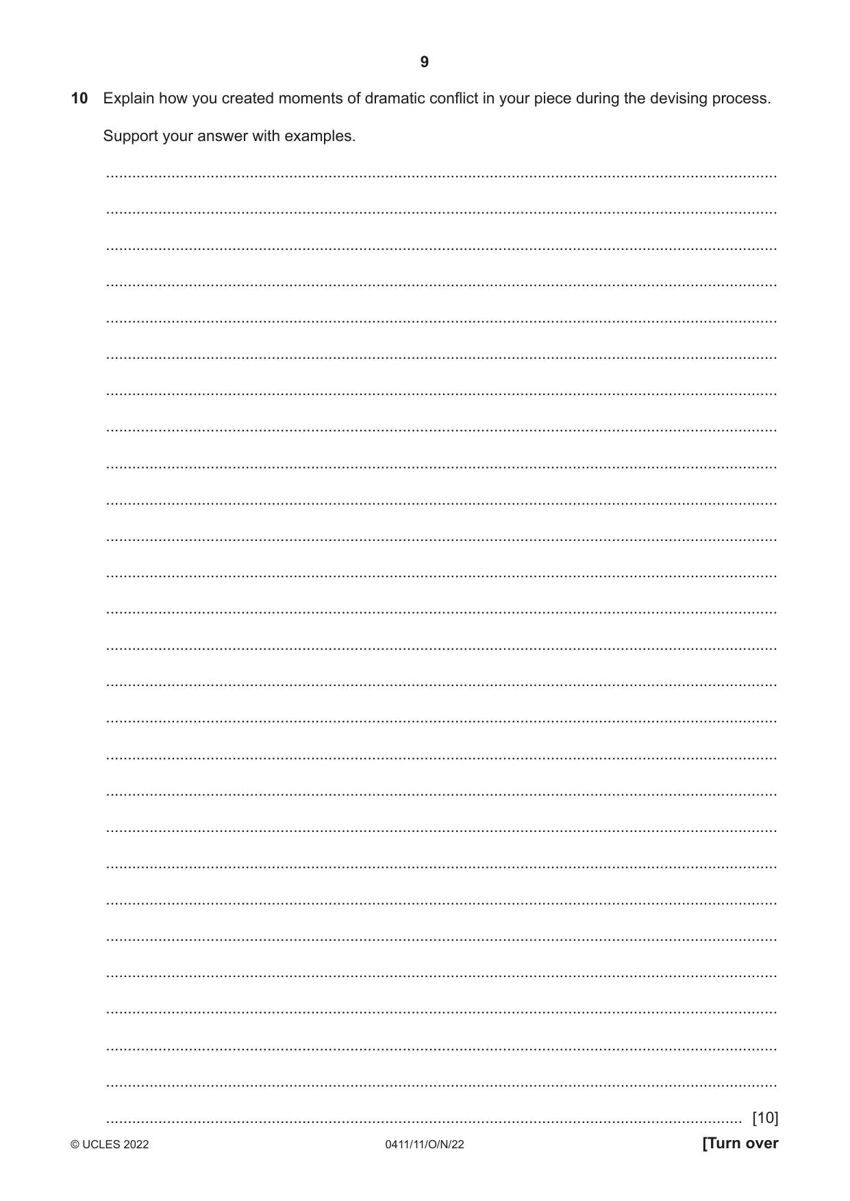 Cambridge IGCSE Drama 0411 2022 Oct/Nov Paper 1 · Variant 1 question paper, page 9 of 12