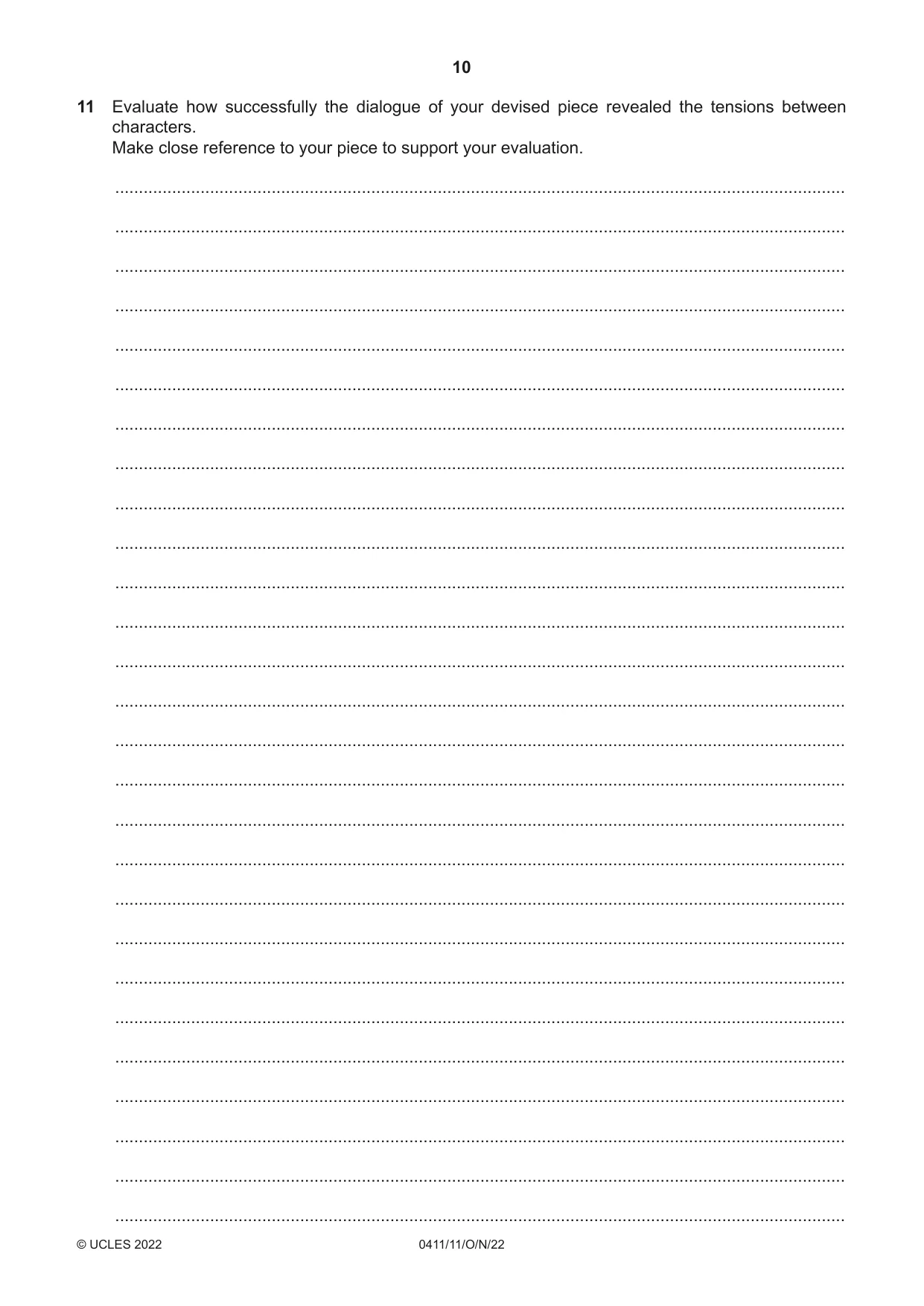 Cambridge IGCSE Drama 0411 2022 Oct/Nov Paper 1 · Variant 1 question paper, page 10 of 12