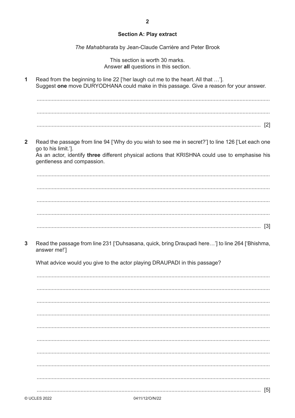 Cambridge IGCSE Drama 0411 2022 Oct/Nov Paper 1 · Variant 2 question paper, page 2 of 12